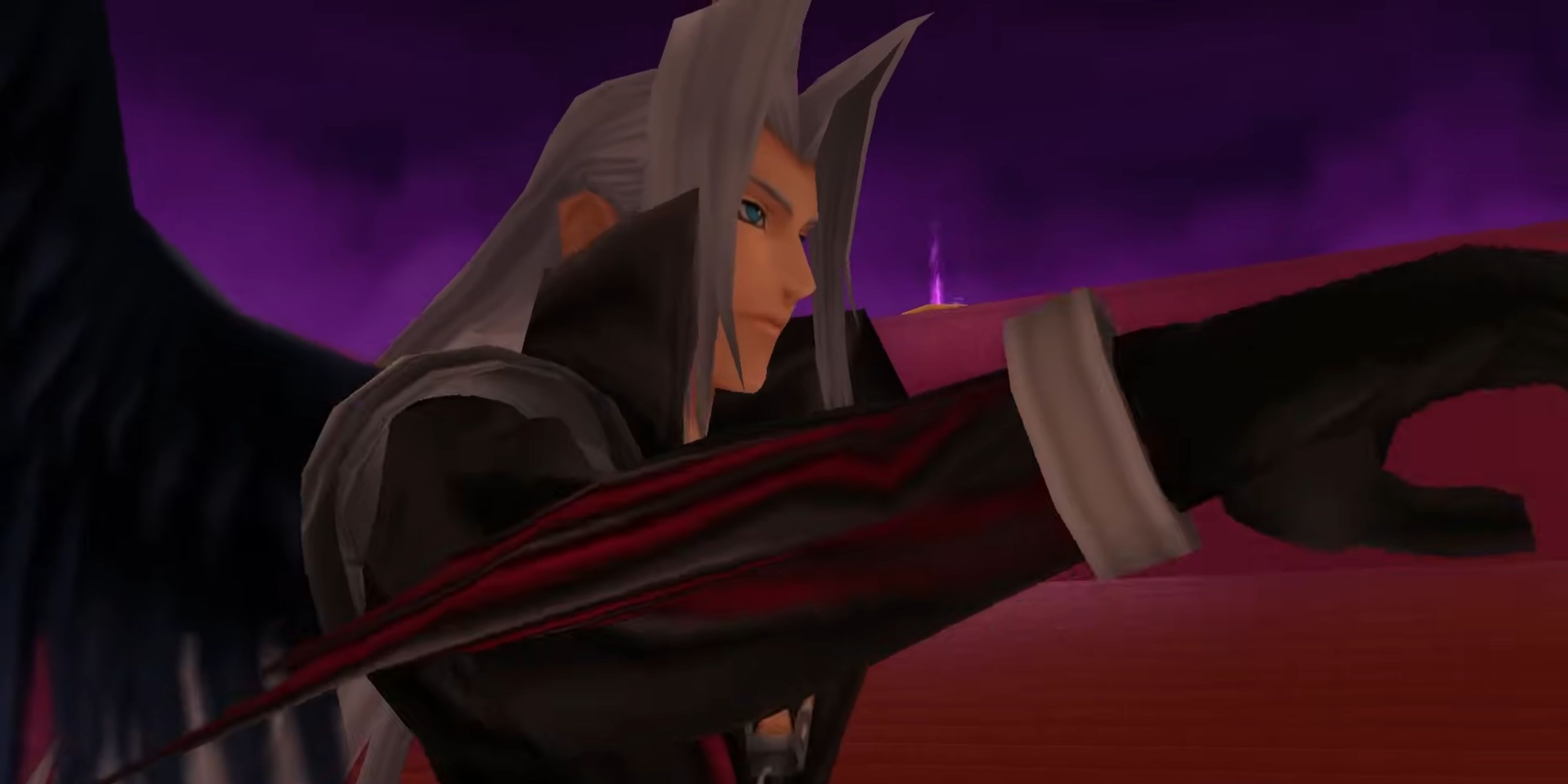 Sephiroth gets ready to fight Sora in the Coliseum's Platinum Match.
