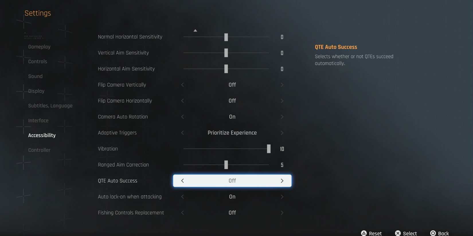 Settings menu in Stellar Blade