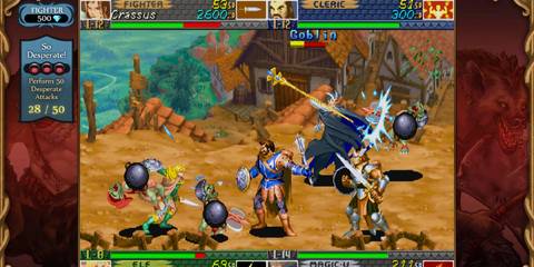 Dungeons and Dragons: Shadows Over Mystara gameplay screenshot fighter and cleric versus a team of goblins