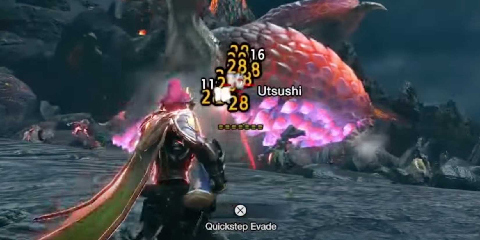 A hunter shooting a Seething Bazelgeuse with a Heavy Bowgun