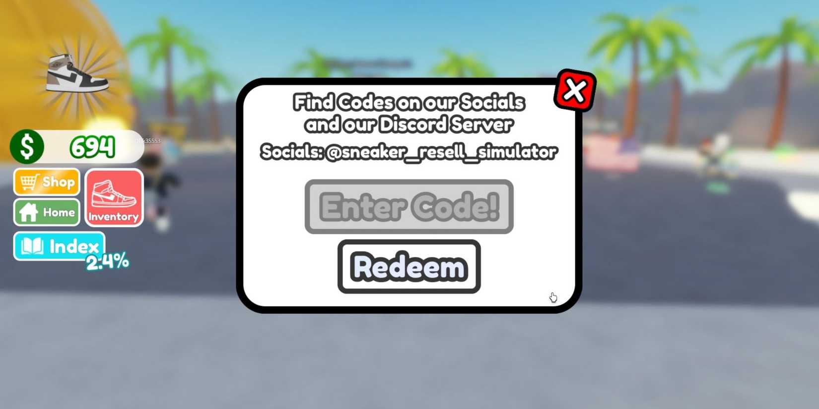 Sneaker Resell Simulator the codes tab
