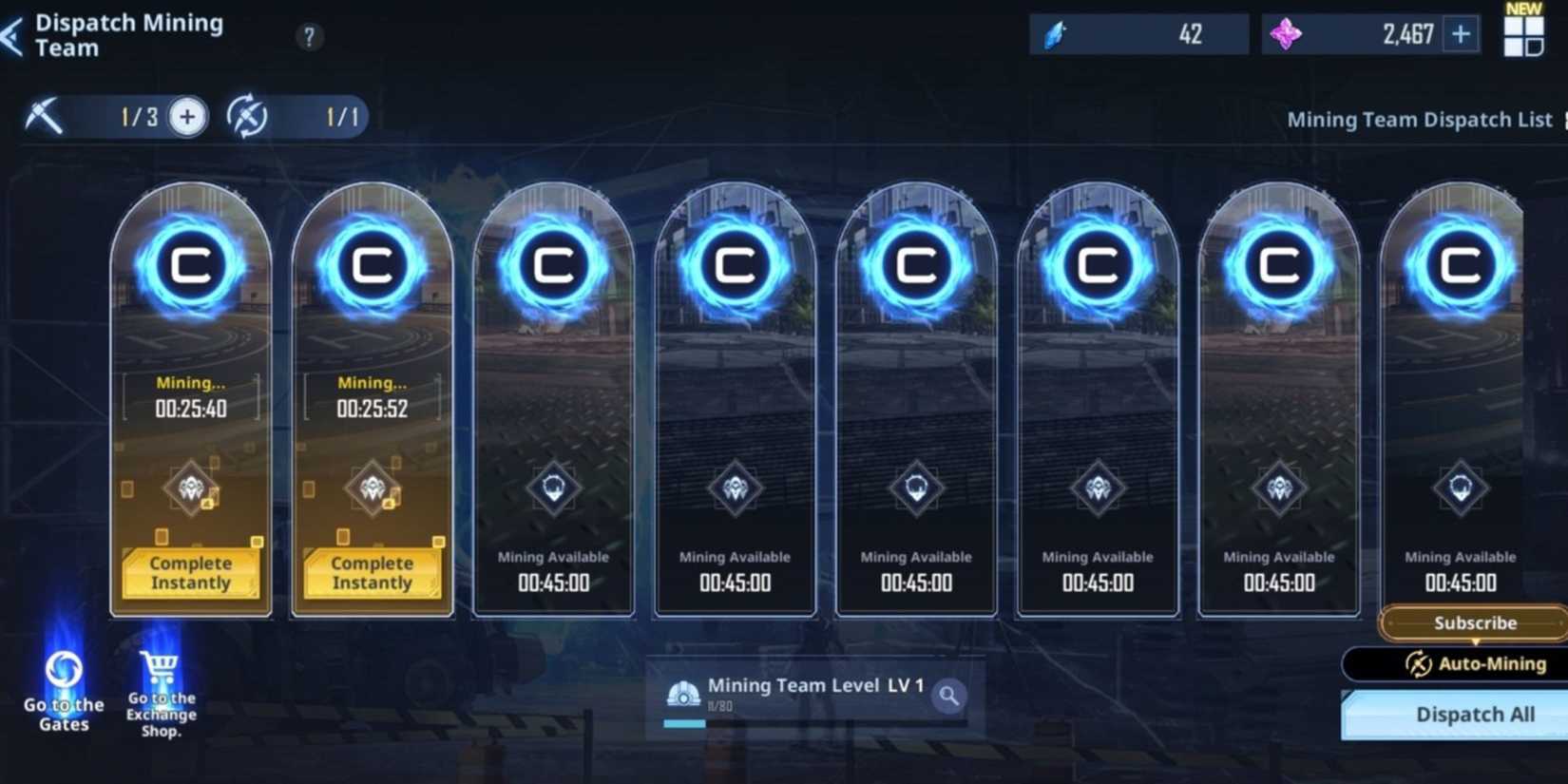 gate mining menu in solo leveling arise.