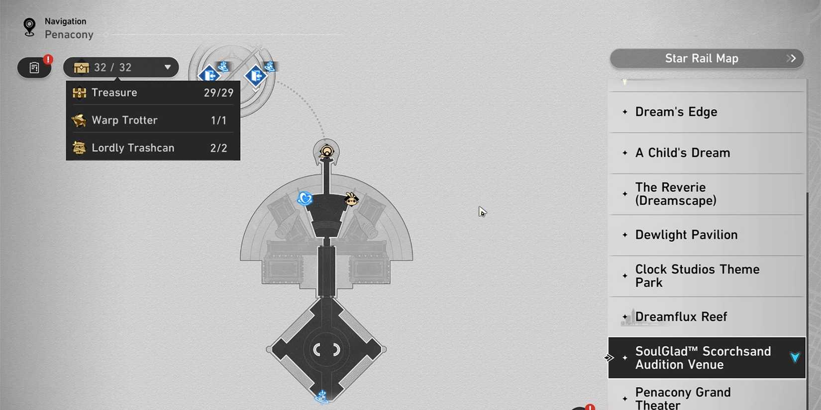 soulglad scorchsand audition venue treasure chest-lordly trashcan-and warp trotter locations in honkai star rail