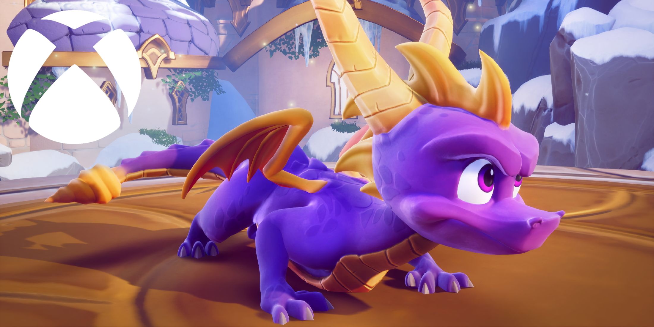 An image of Spyro the Dragon with the Xbox logo in the top-left