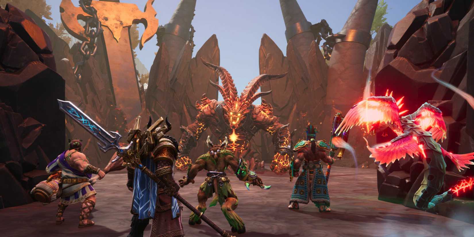 Smite 2 players battling with a Fire Giant