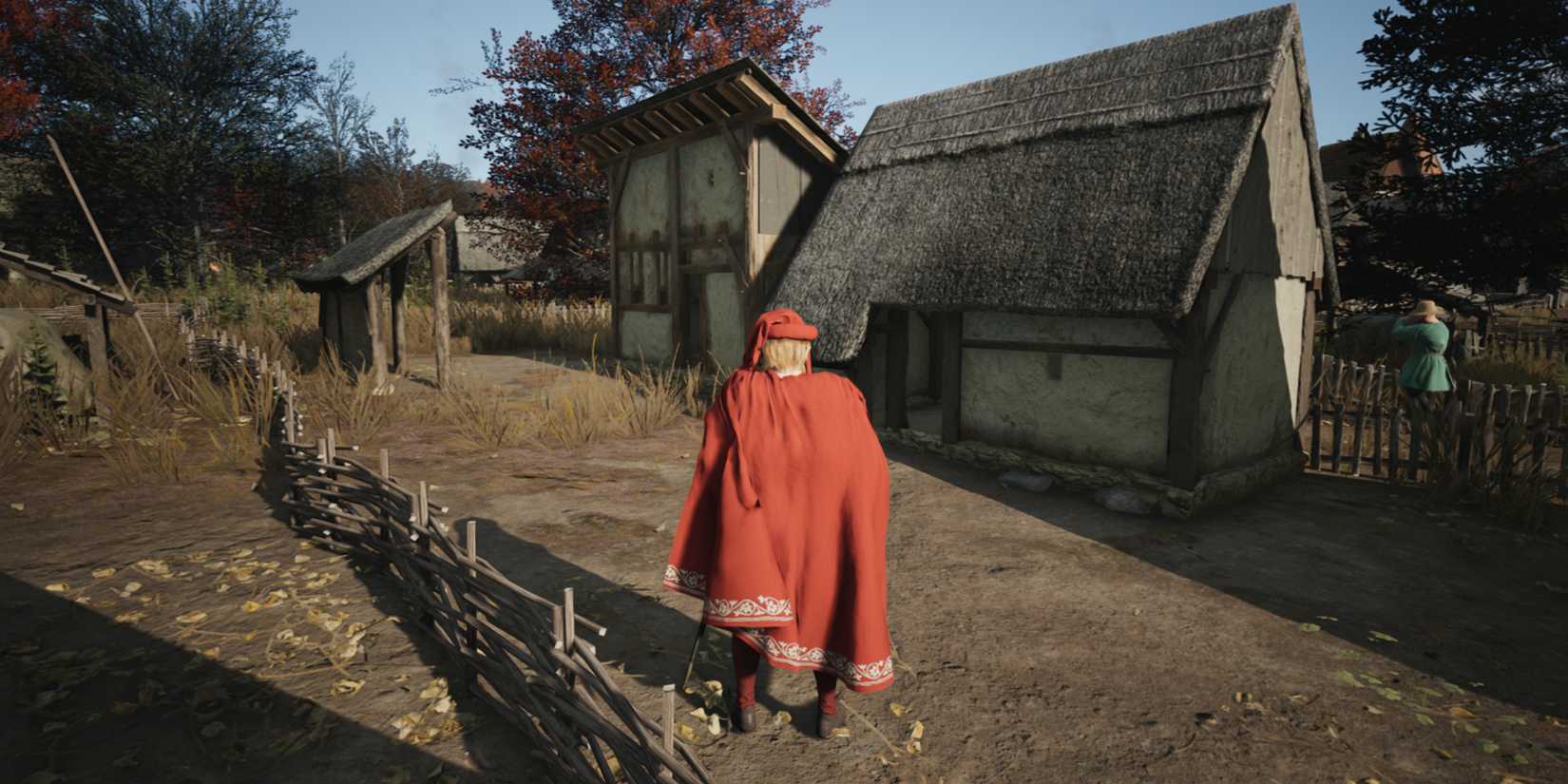 standing in front of a joiner's workshop in manor lords