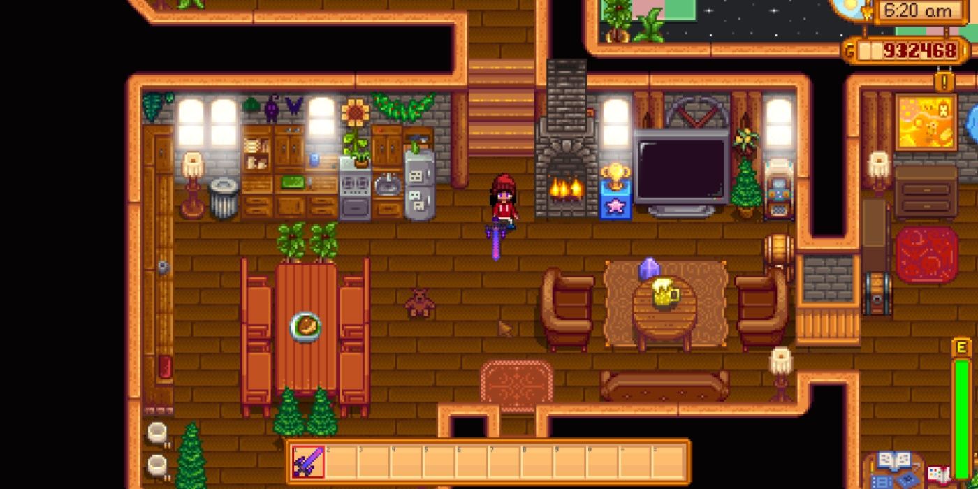 Stardew Valley swinging the Infinity Blade in a house