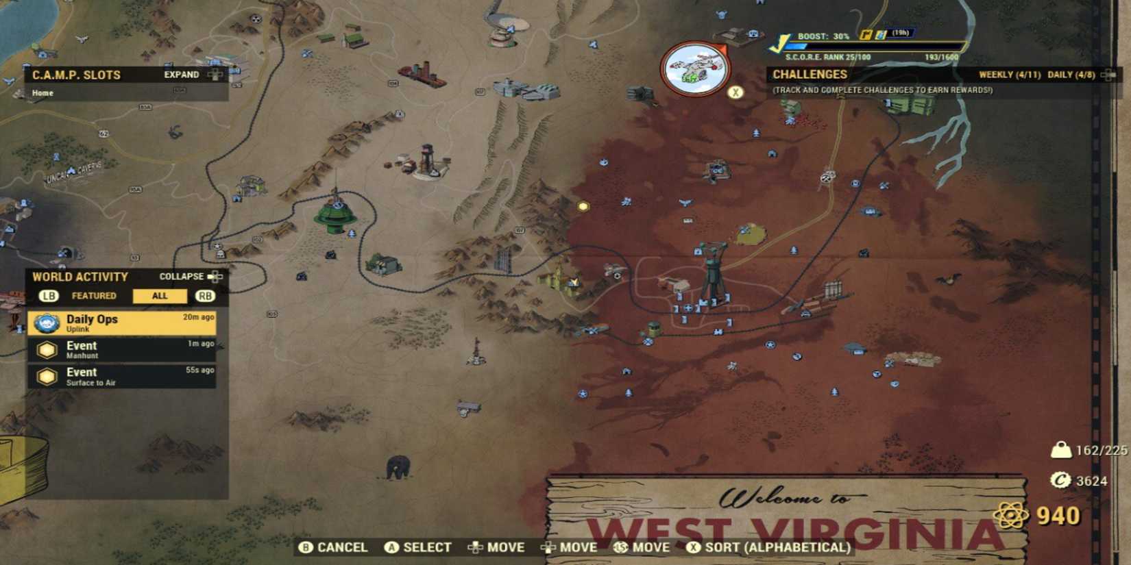 Starting a Daily Ops from the map screen in Fallout 76.