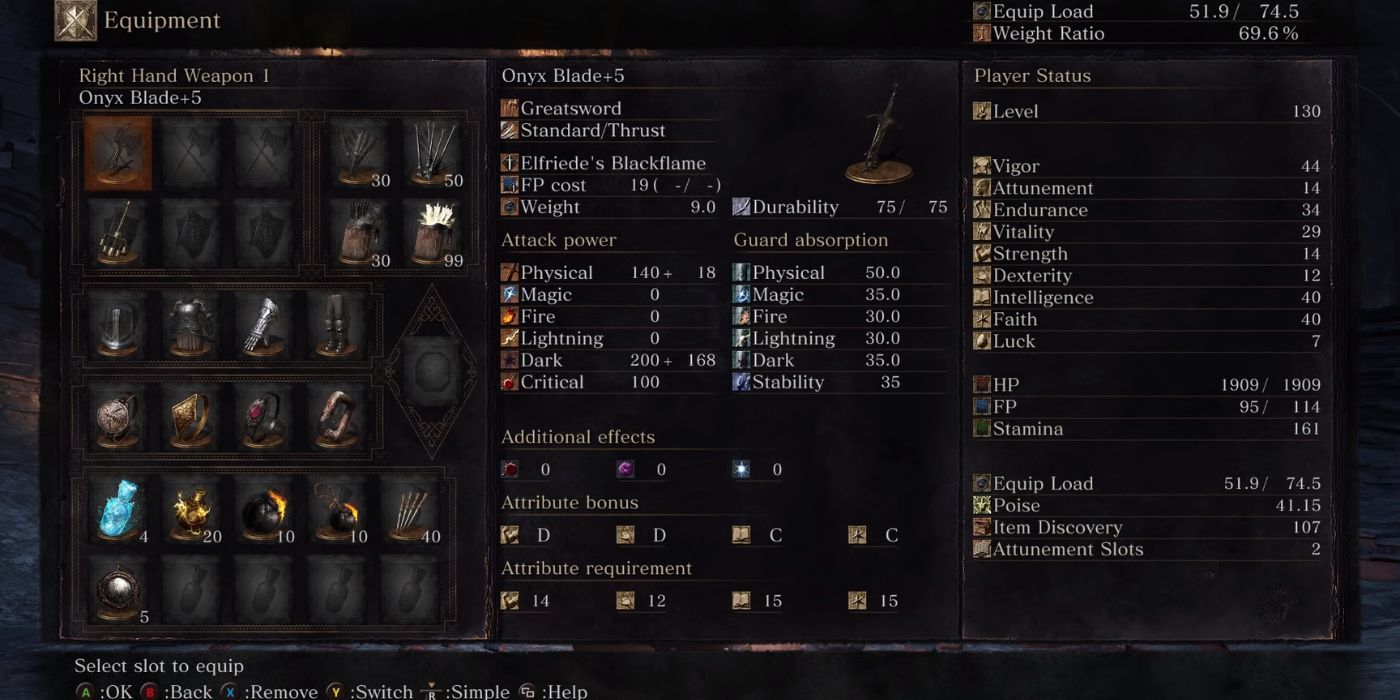 Stat Requirements for onyx blade in dark souls 3