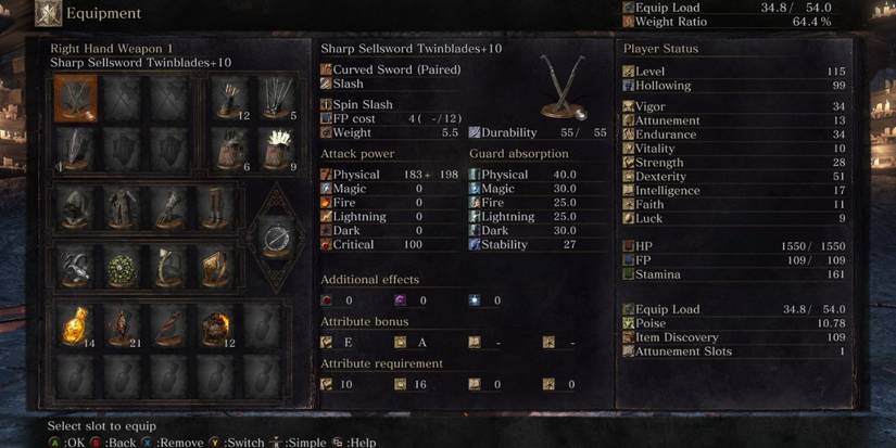 Stat Requirements for sellsword twinblades