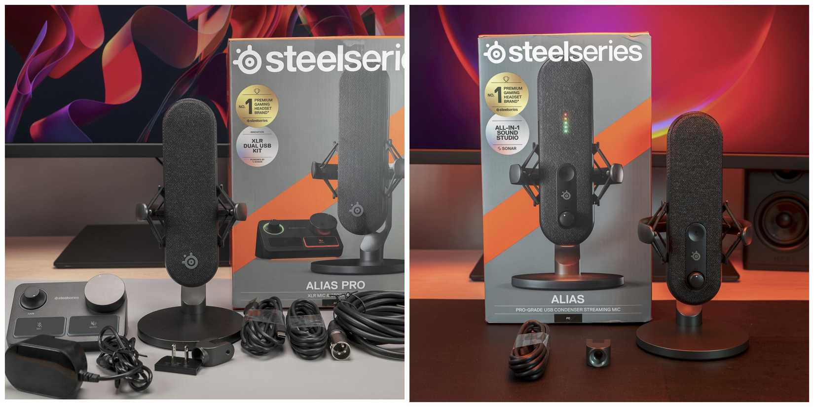 SteelSeries Alias and Alias Pro with accessories and box