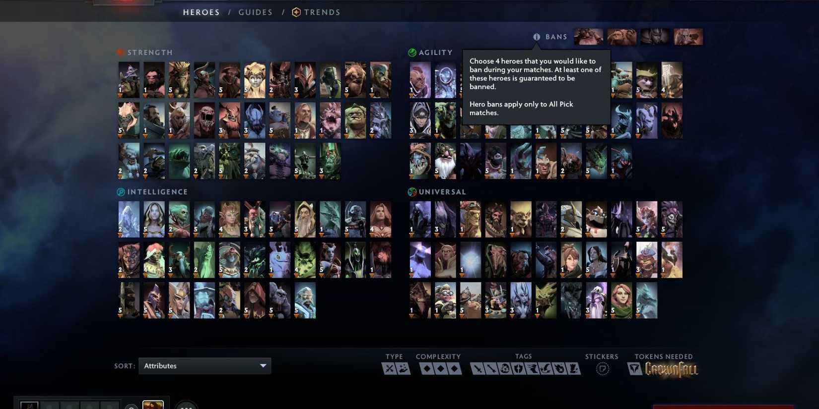 Heroes Screen in Dota 2
