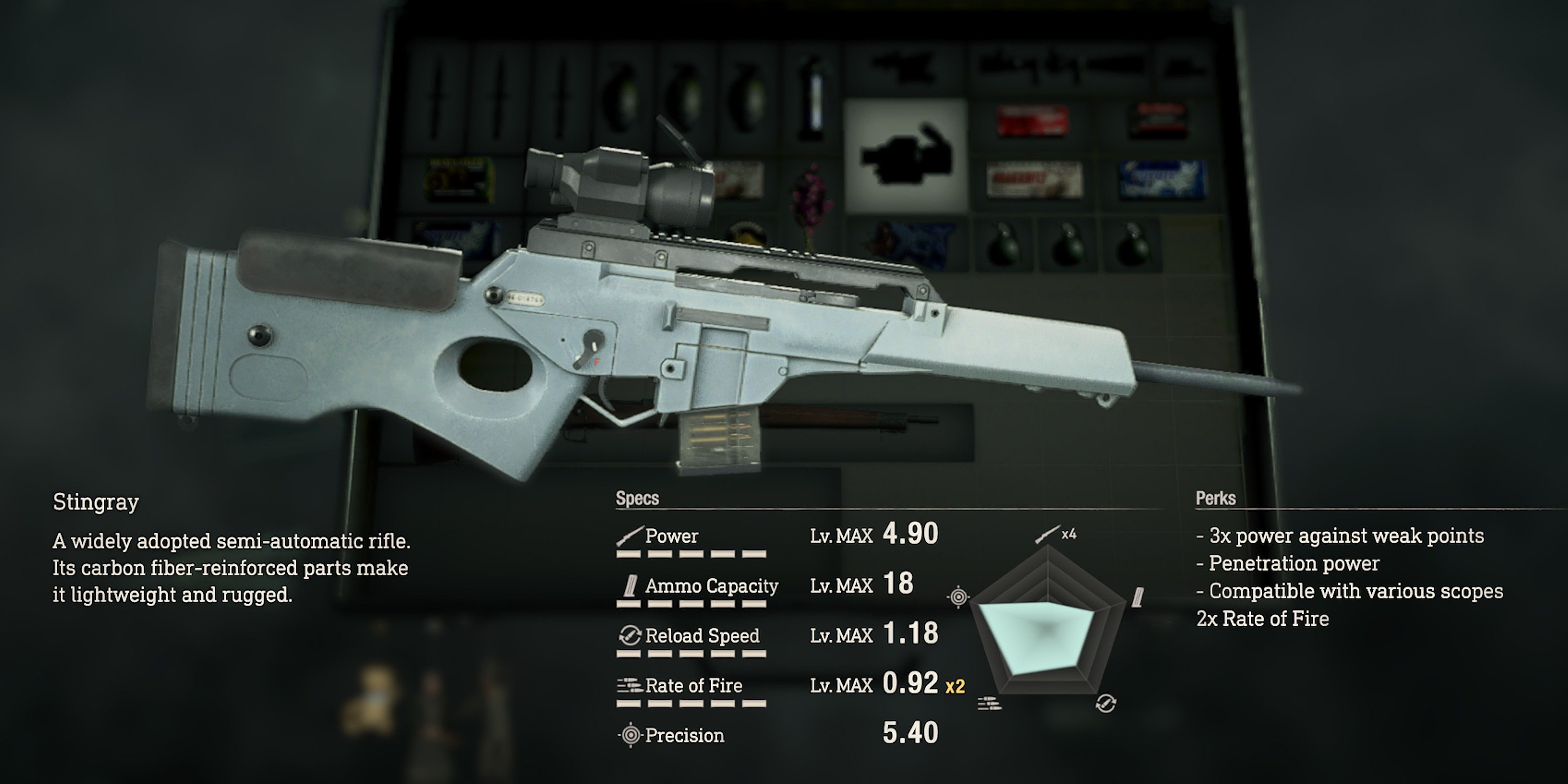 Resident Evil 4 Remake Stingray Rifle Max Upgraded Stats
