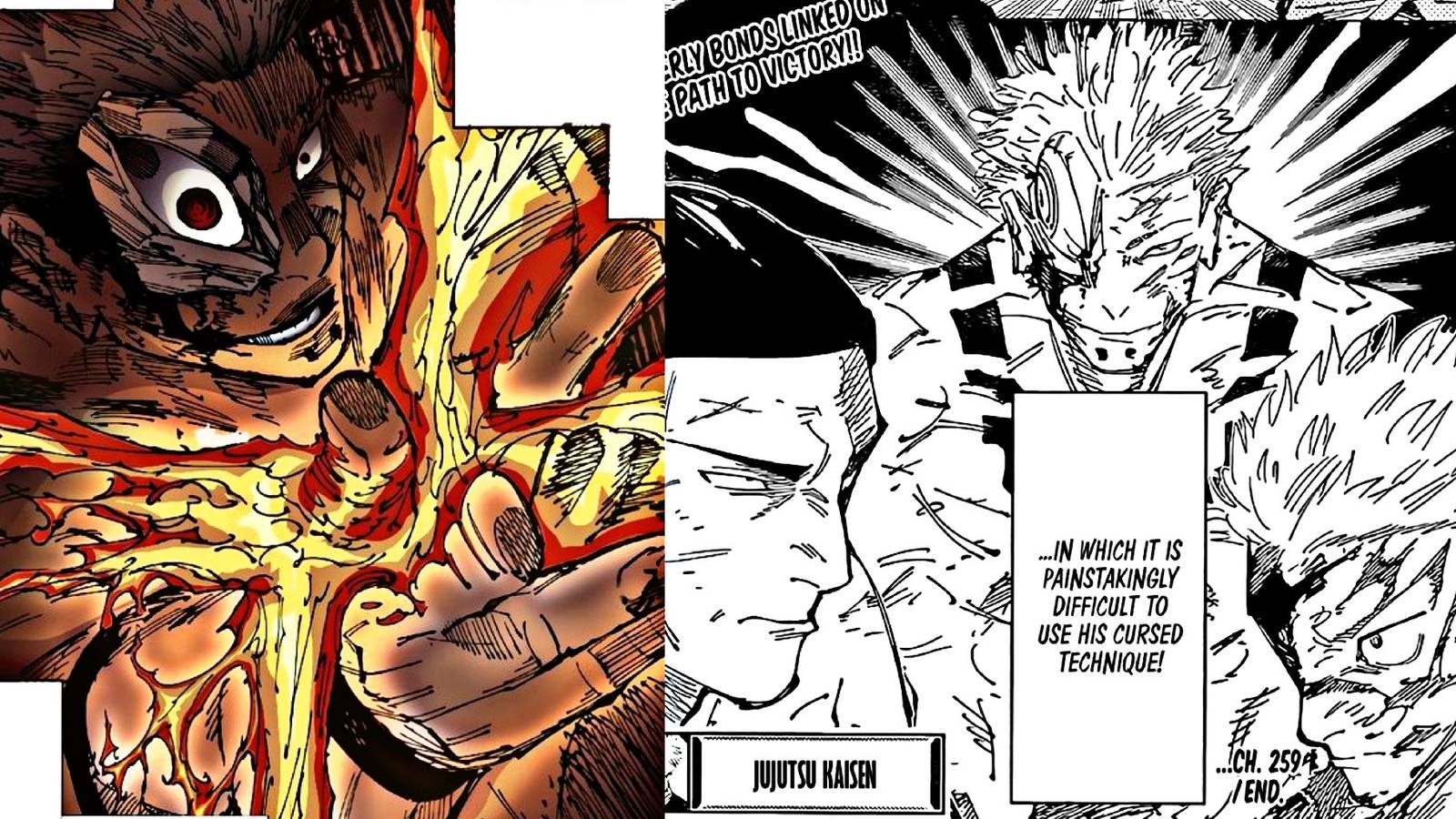 sukuna divine flame aoi todo and yuji jujutsu kaisen jjk 259