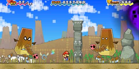 side scrolling gameplay in super paper mario