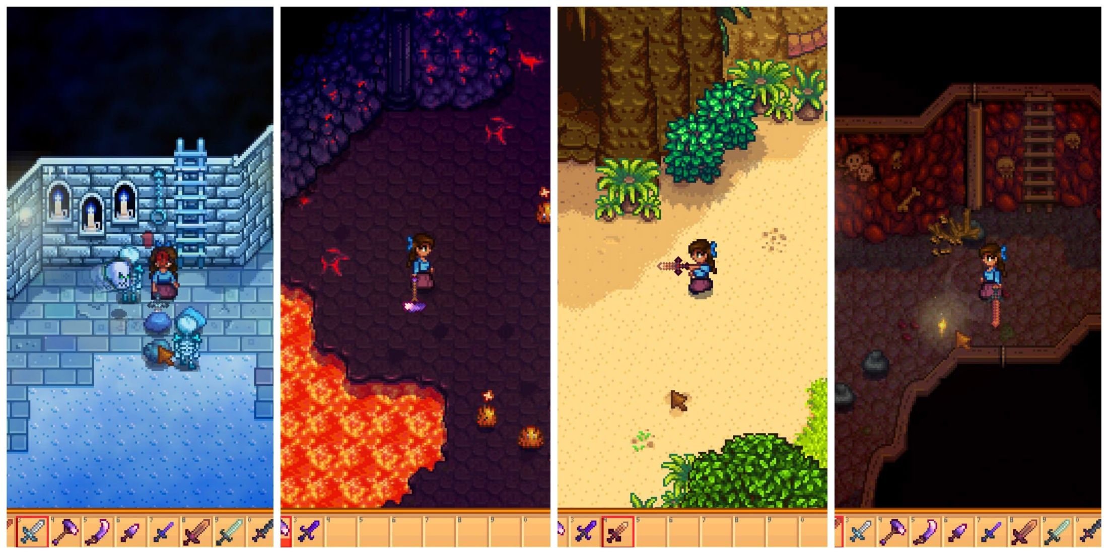 Various Stardew Valley weapons in action.