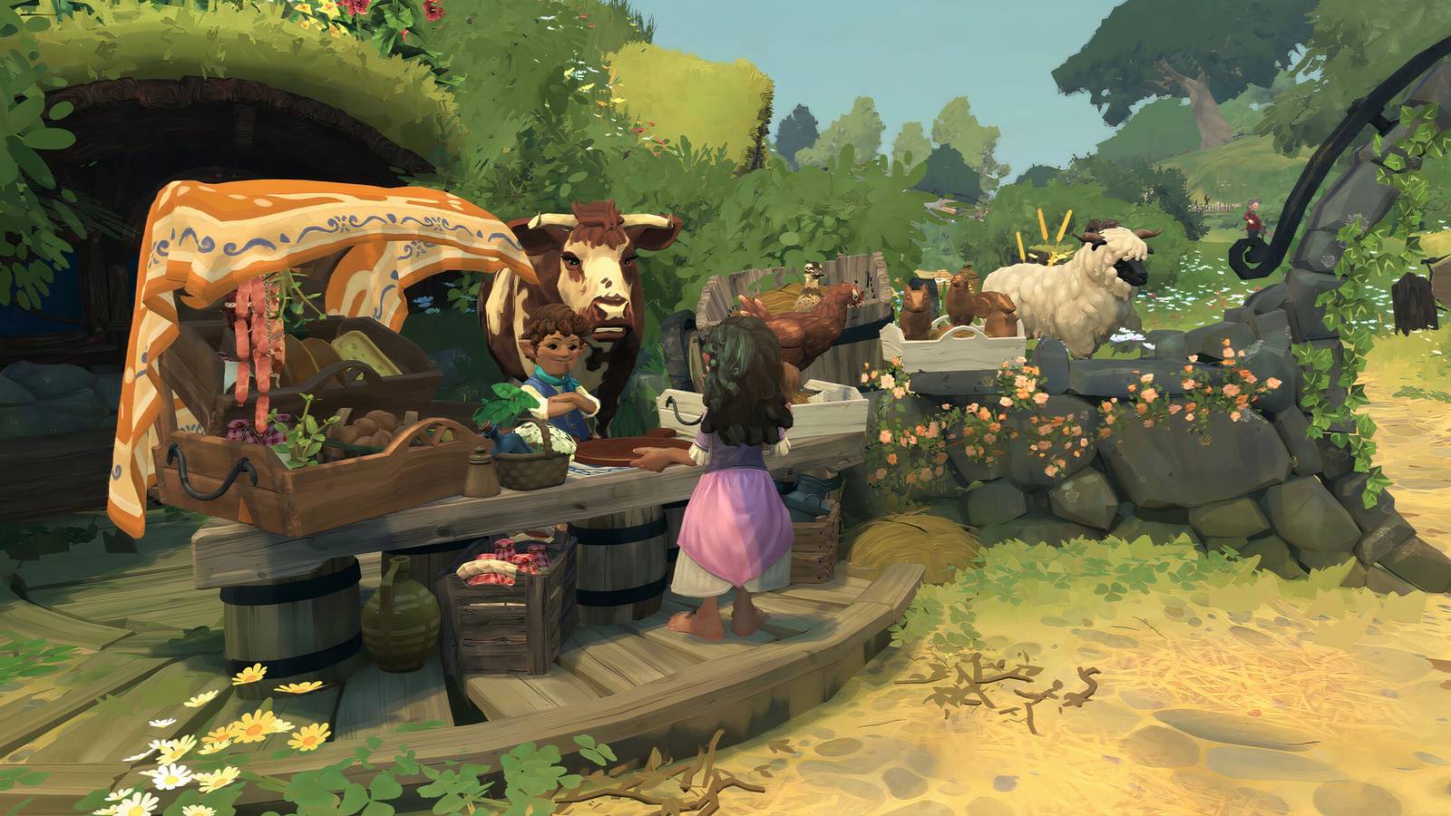 Tales of the Shire characters talking at a stall