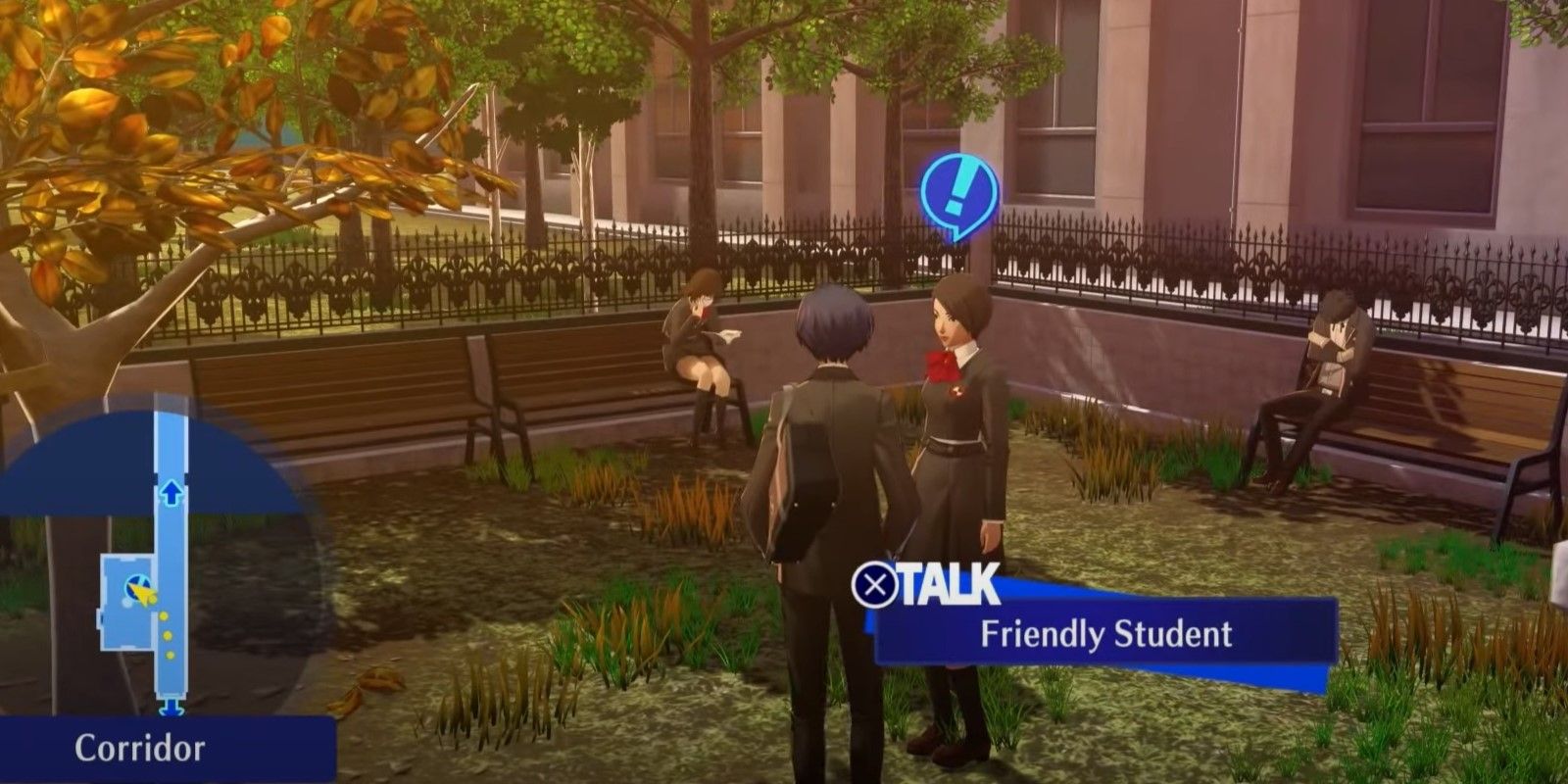 The Persona 3 Reload character is speaking to a friendly student to get the Oden Juice.