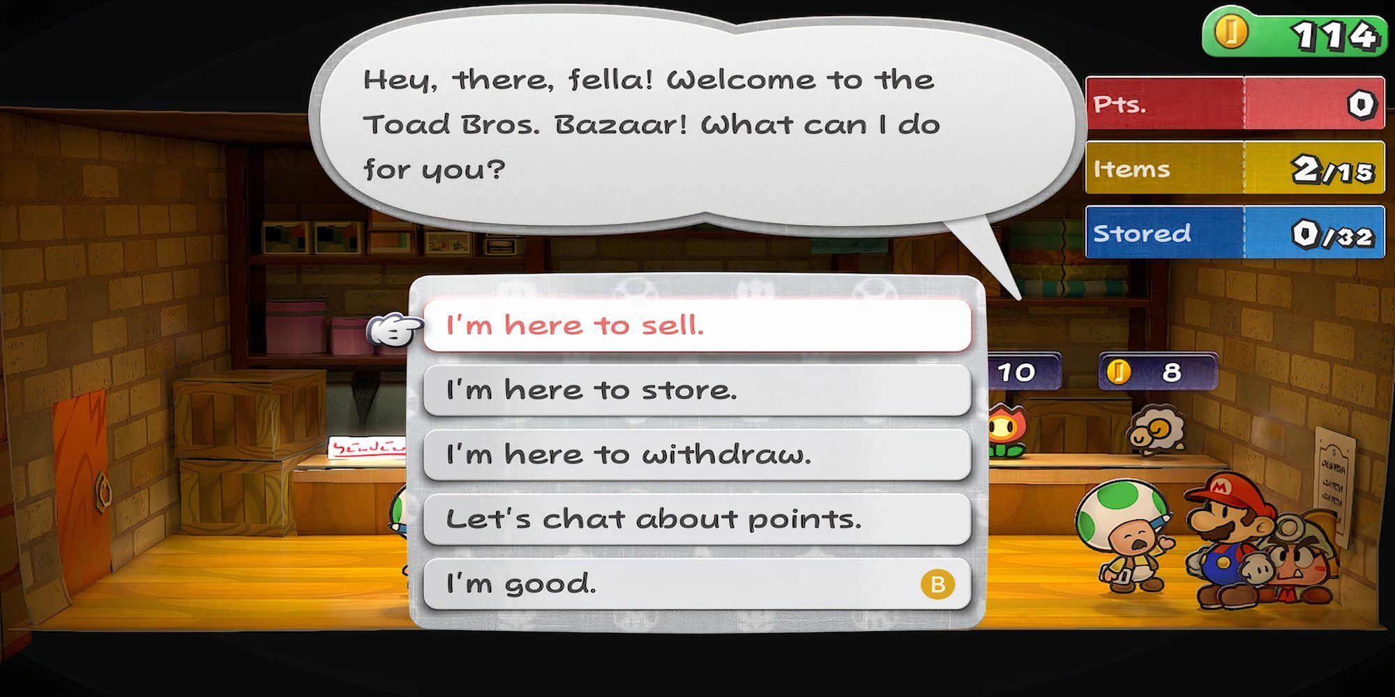 Talking to a vendor in Paper Mario The Thousand-Year Door