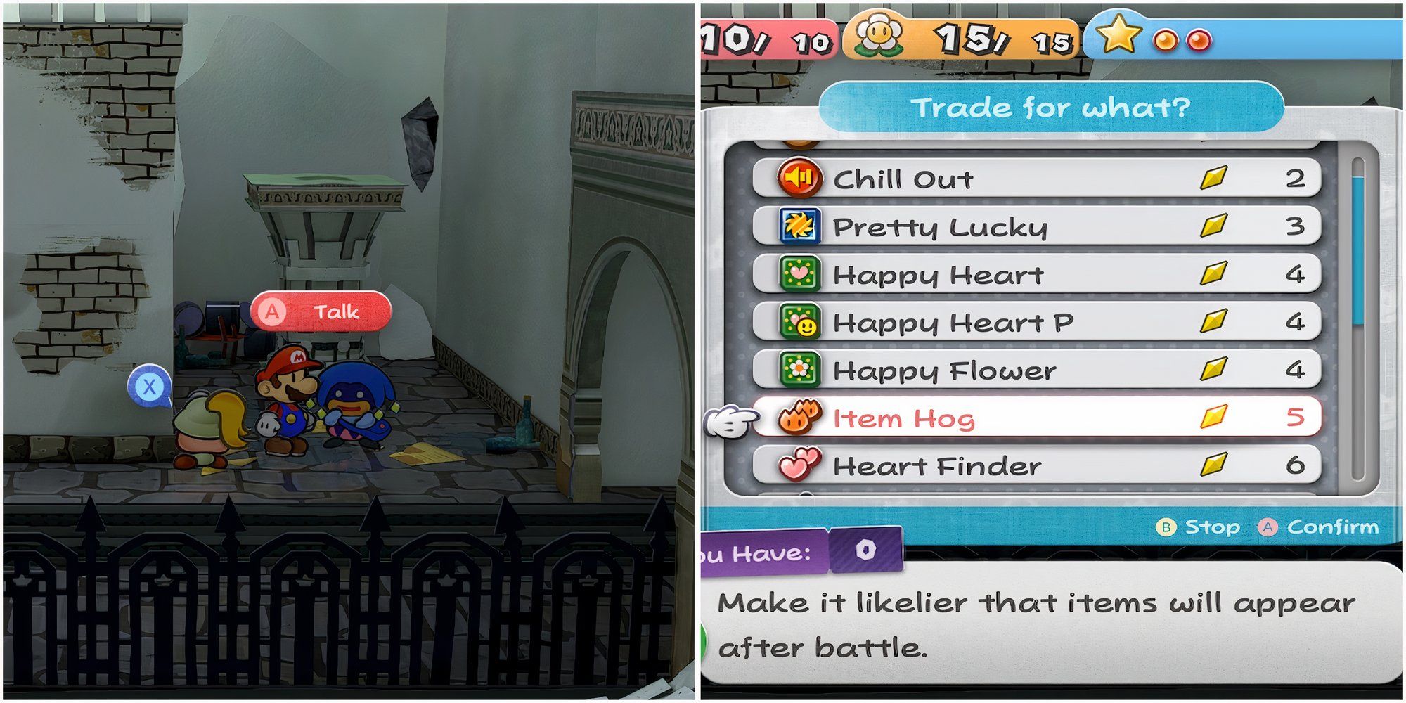Talking to dazzle and Item Hog badge in Paper Mario The Thousand-Year Door