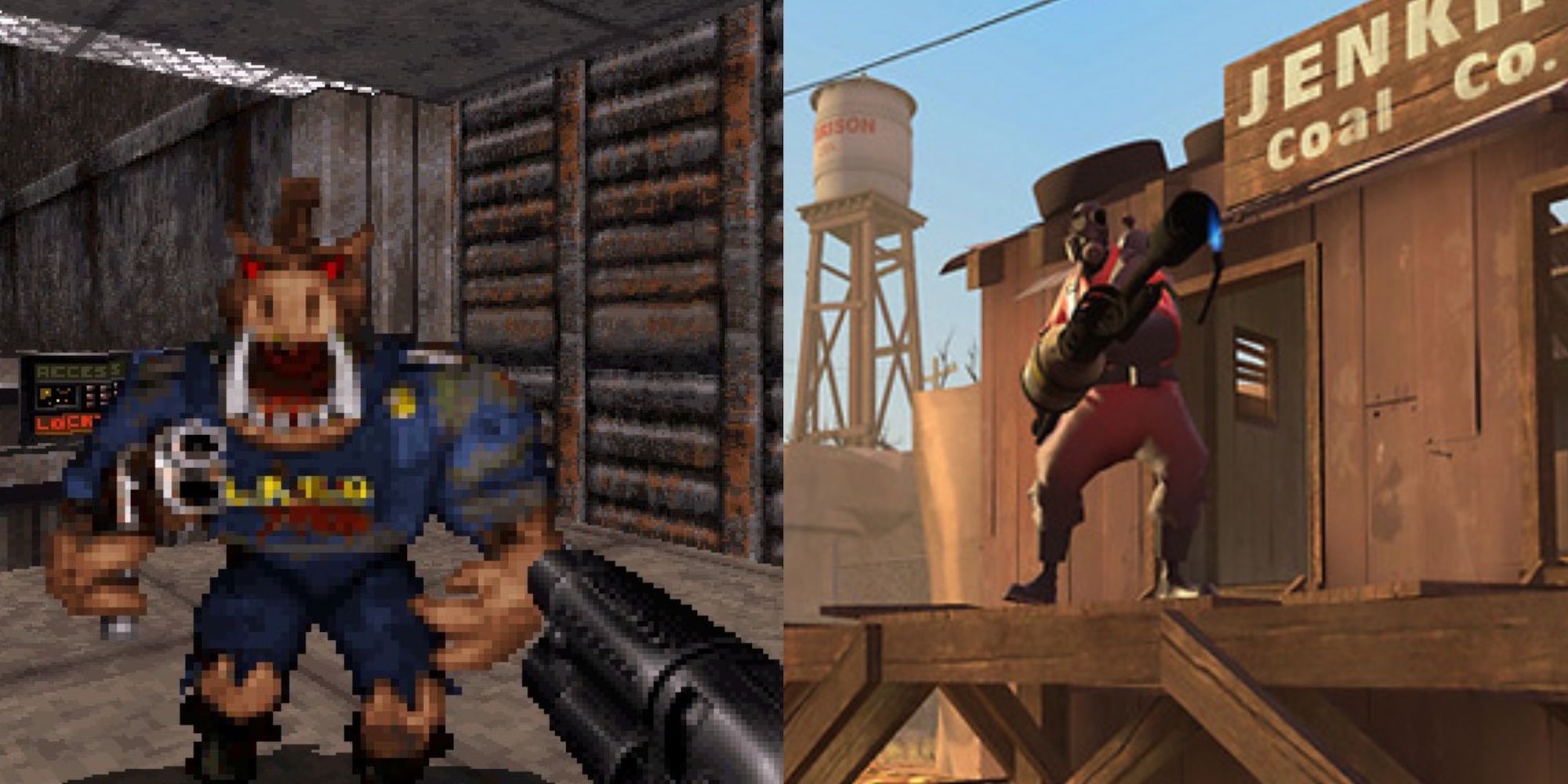Duke Nukem 3D on the left, Team Fortress 2 on the right