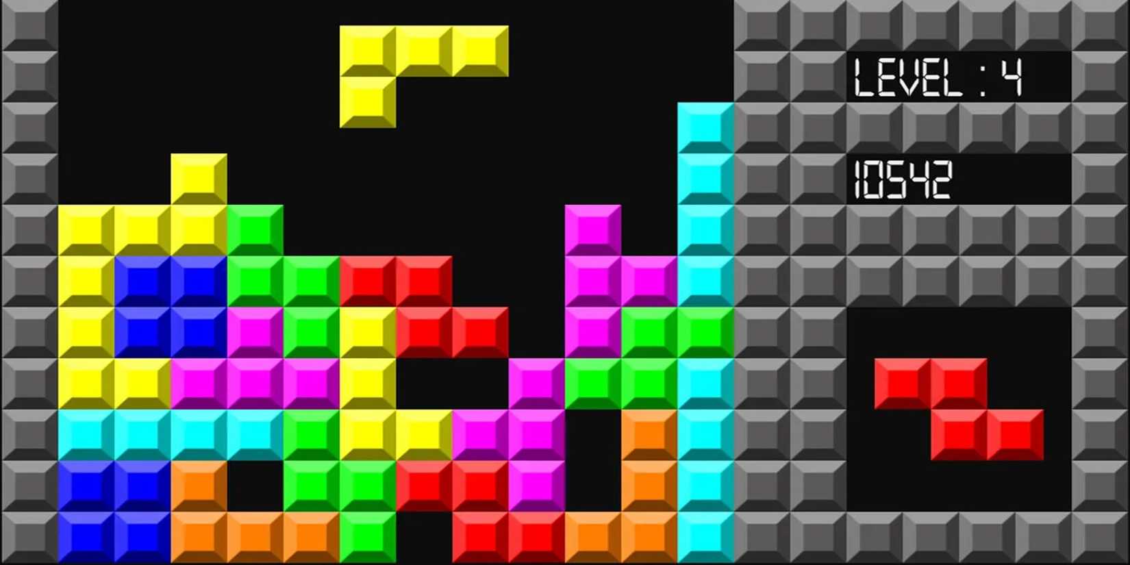 tetris blocks falling into the tetris pit. 