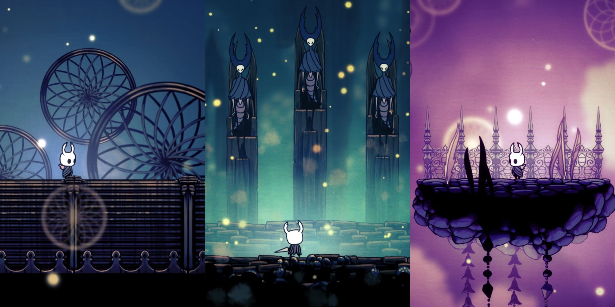 featured image with knight in different locations, on tram top, against mantis lords and in dream realm