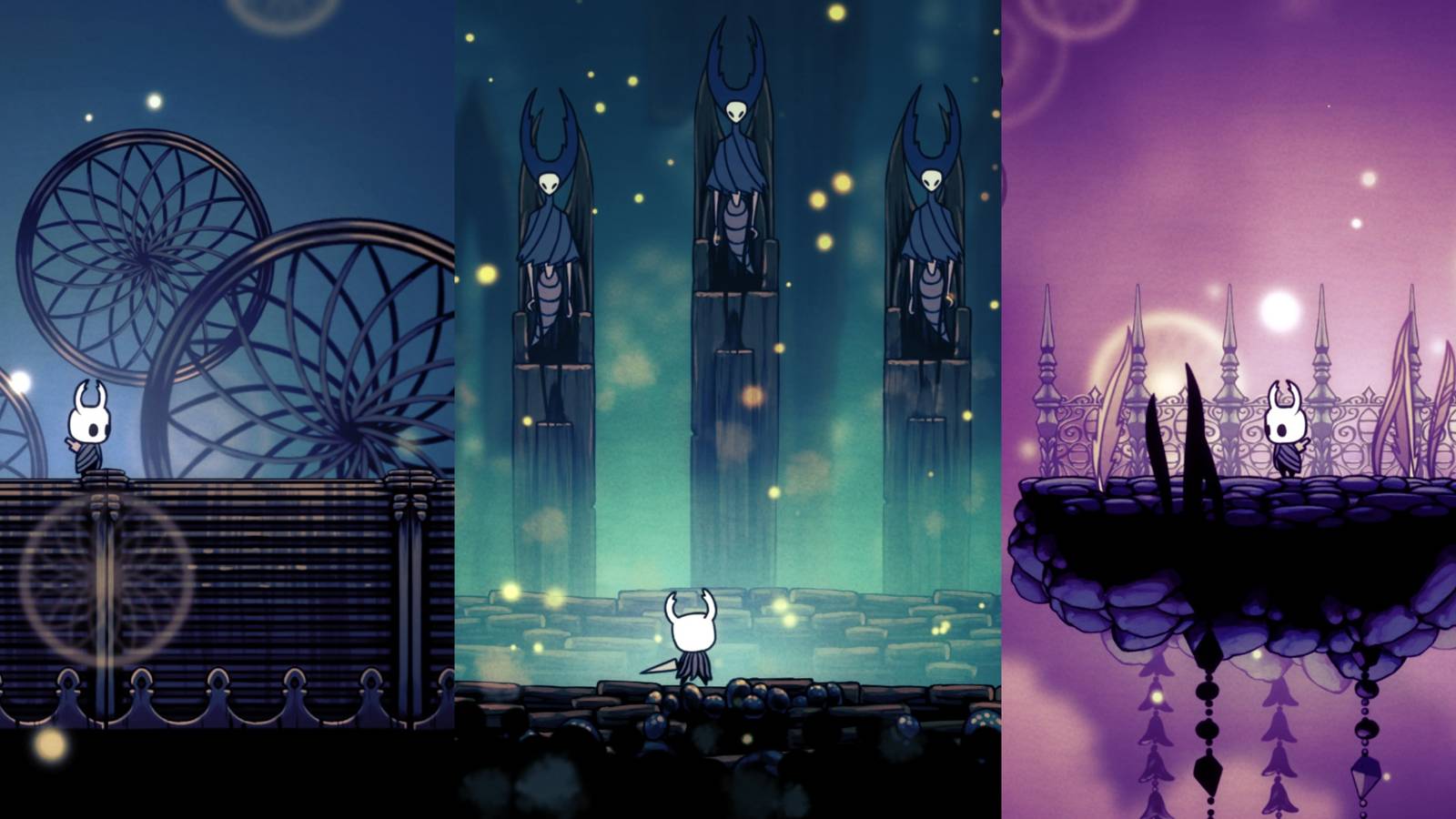 featured image with knight in different locations, on tram top, against mantis lords and in dream realm
