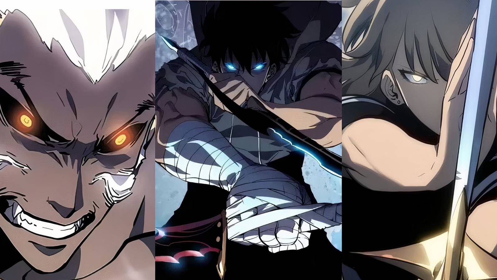 Baek Yoonho, Sung Jinwoo and Cha Hae-In in battle stance