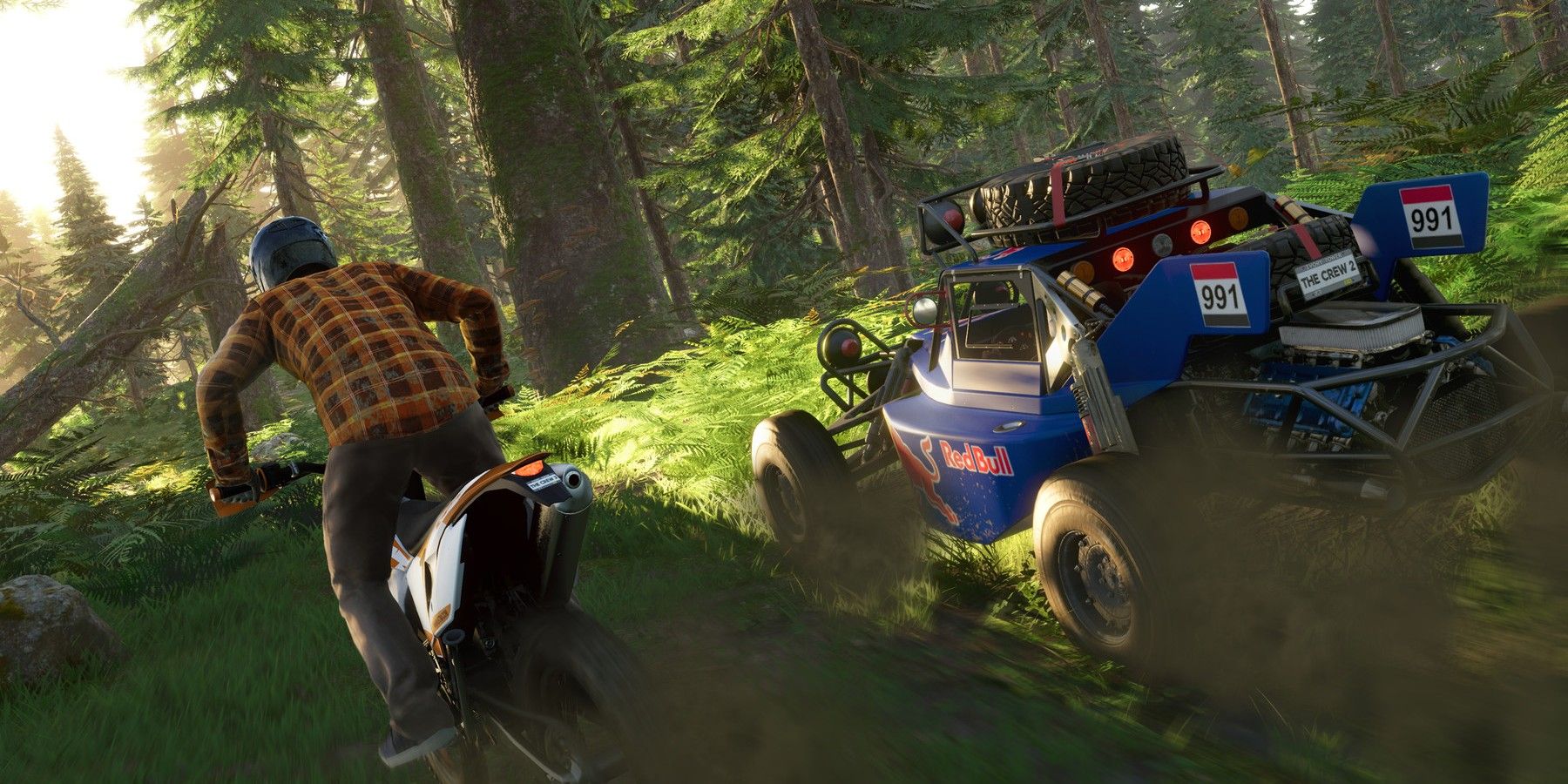 the crew 2 dirt bike and buggy racing across forest