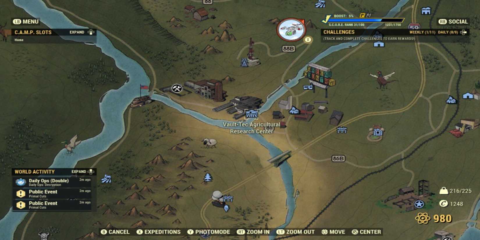 The Location of the Vault-Tec Agricultural Research Center marked on the map in Fallout 76