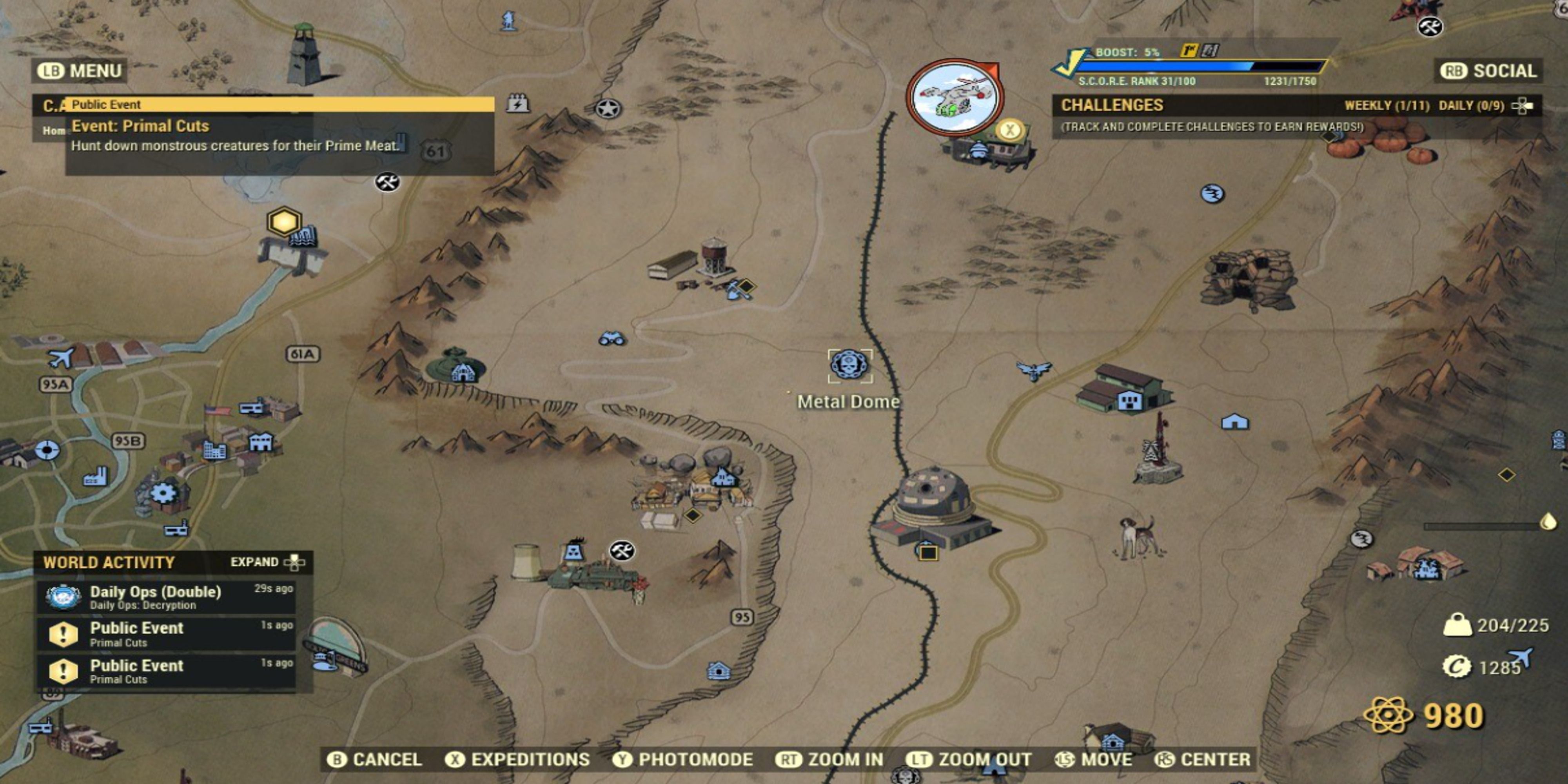 The Metal Dome location marked on the map in Fallout 76