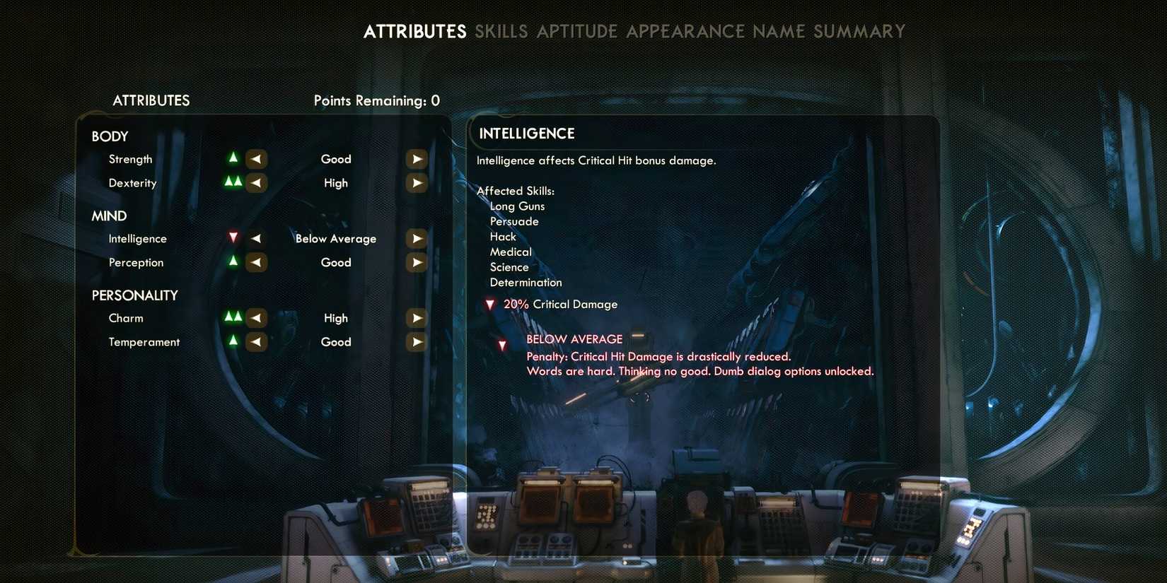 the outer worlds low intelligence character creator