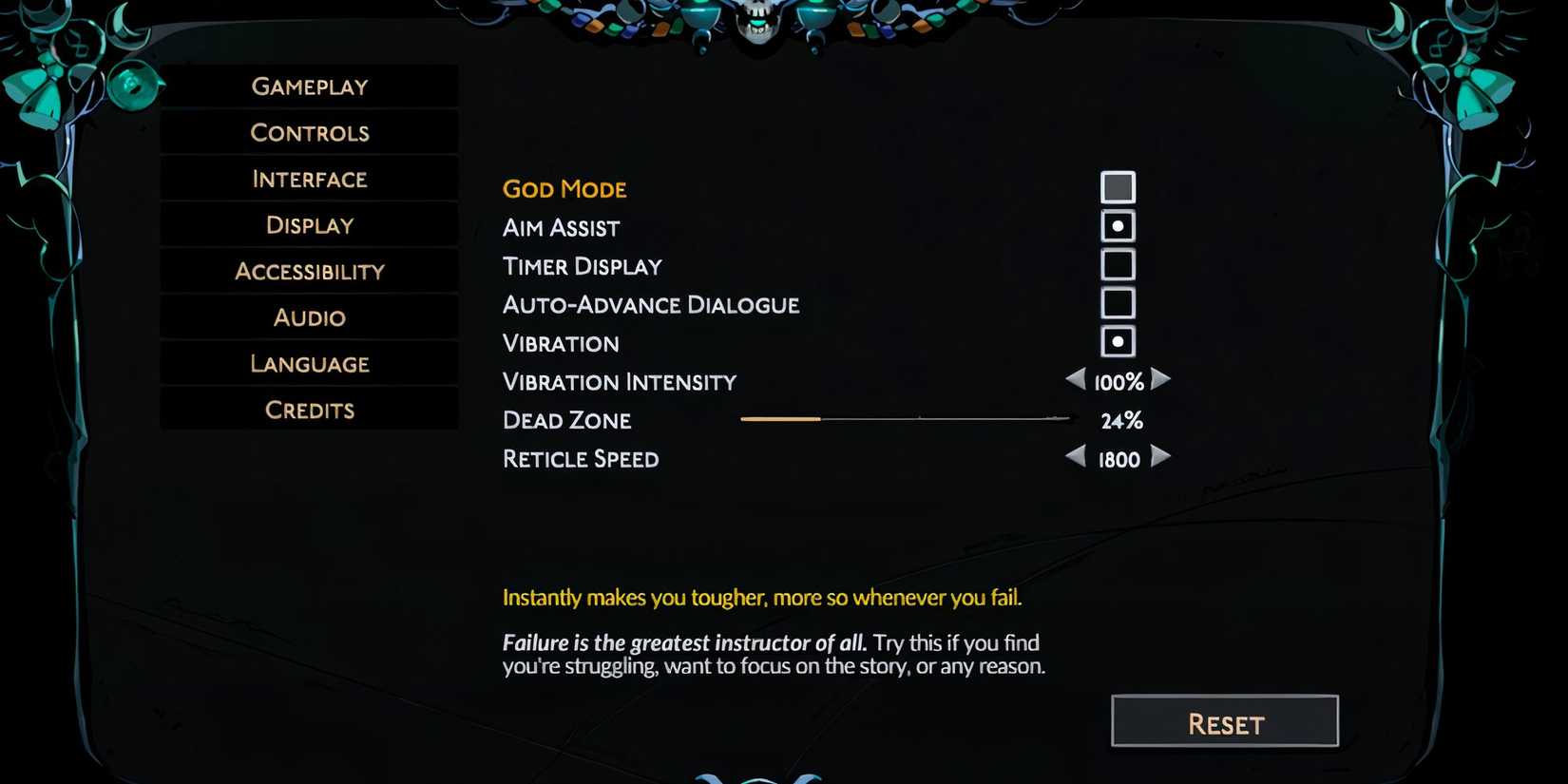 The settings in Hades 2