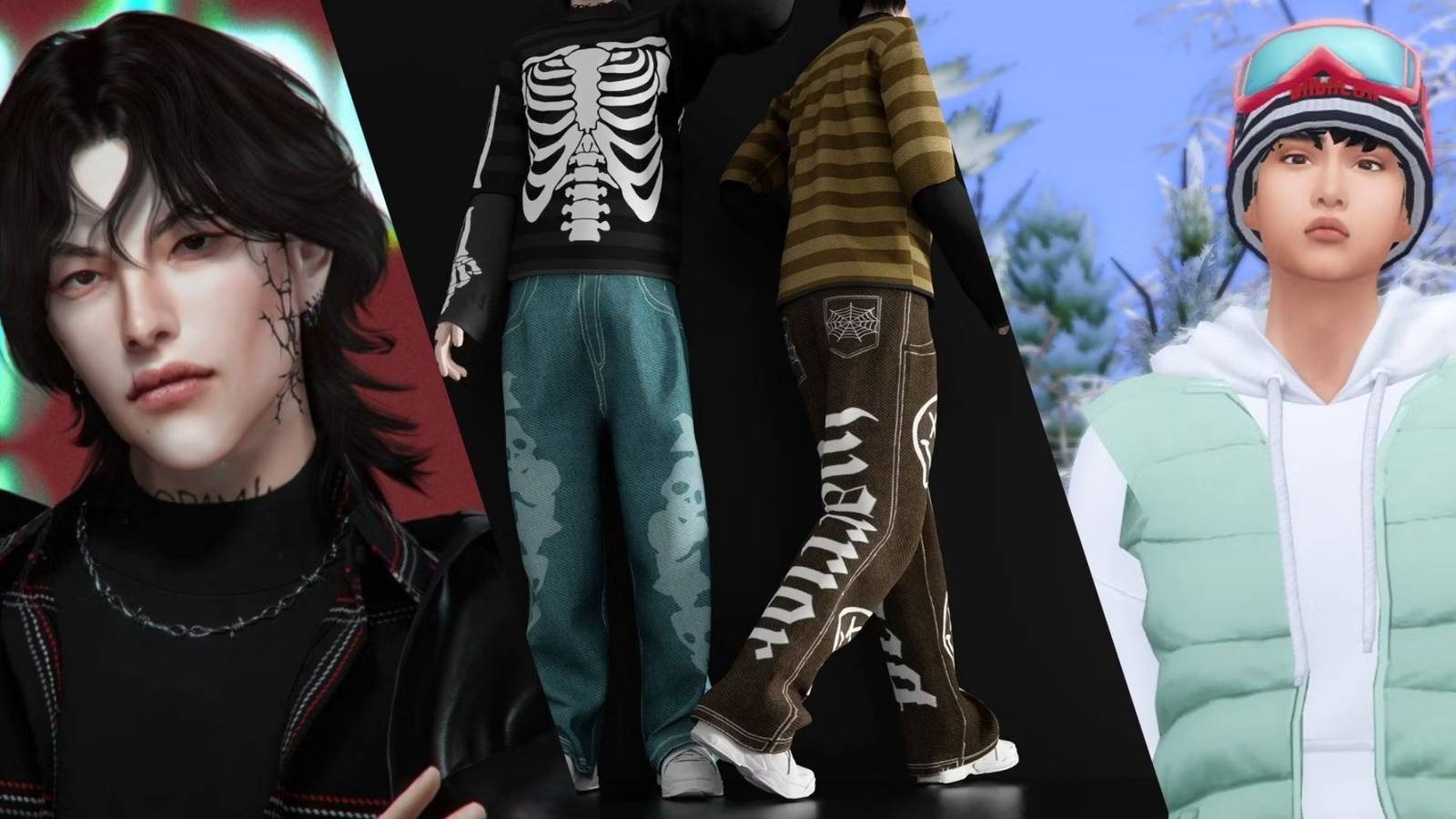 A split image of the best male custom content in The Sims 4