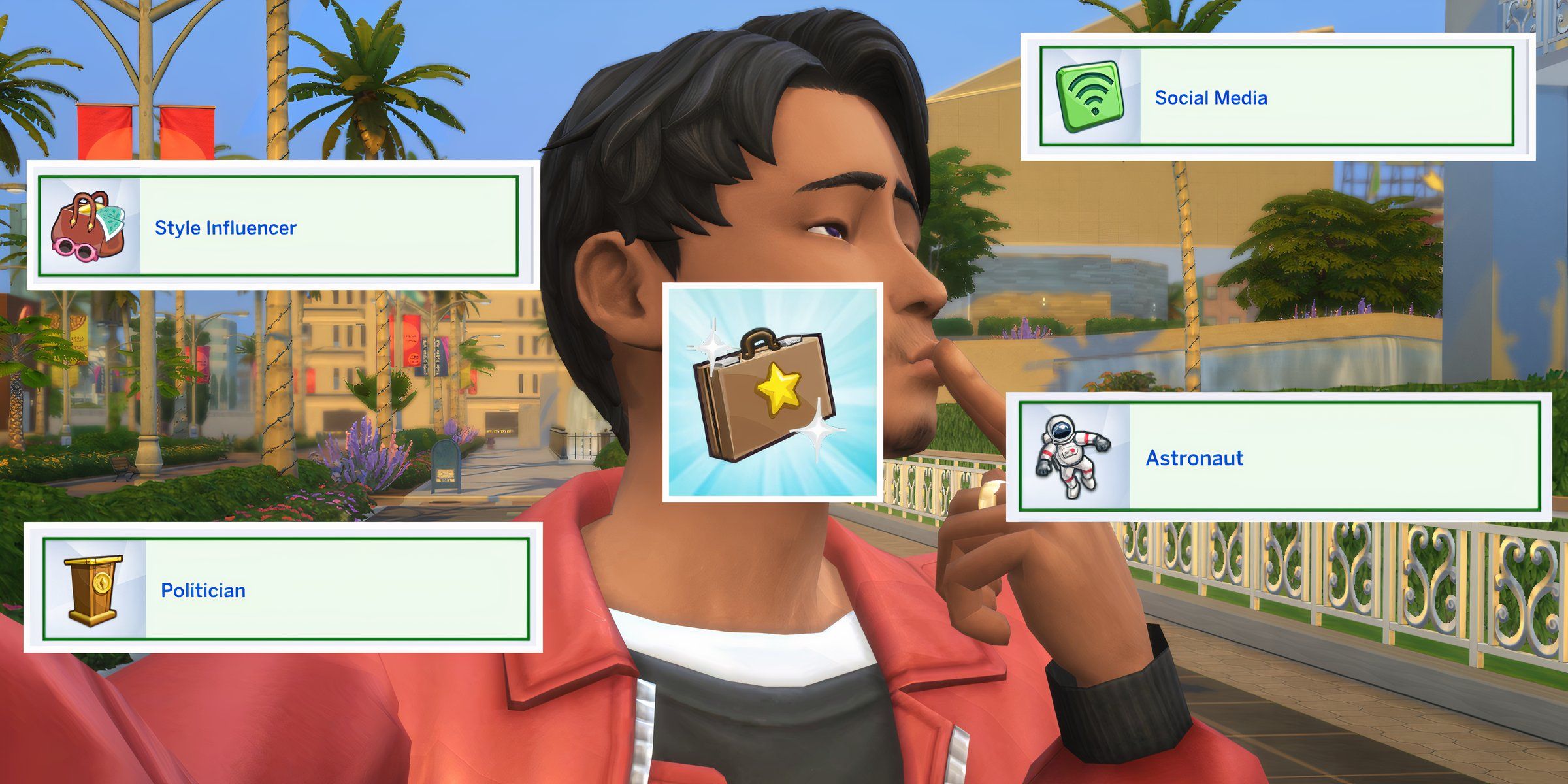 A sim with the Career Hopper celebrity perk is considering career options