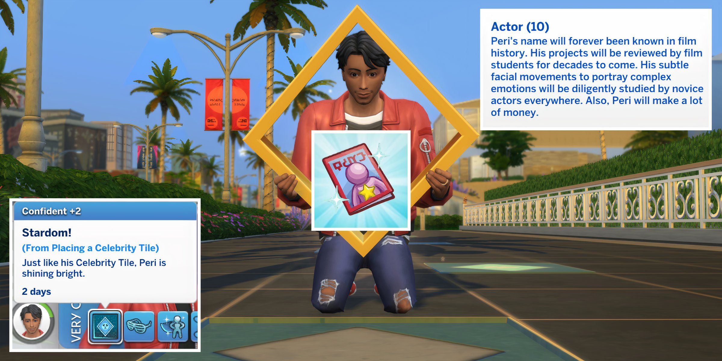 An actor Sim with the Established Name celebrity perk is placing their celebrity tile