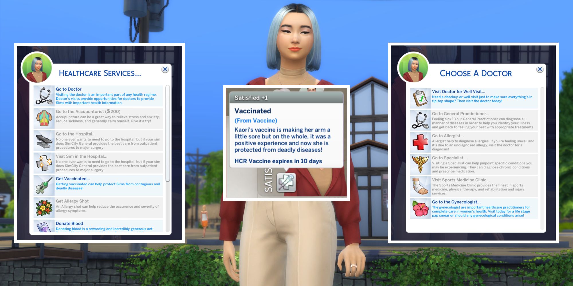 Using the Healthcare Redux Mod, a Sim can choose healthcare services and from different doctors.