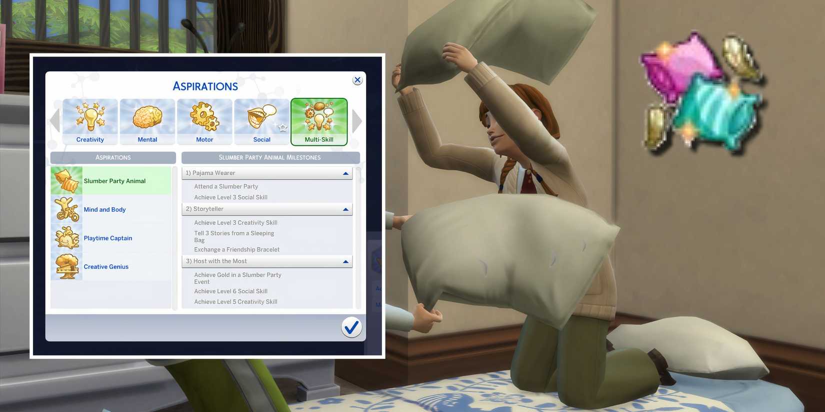 Child Sims in a pillow fight and the Slumber Party Animal aspiration