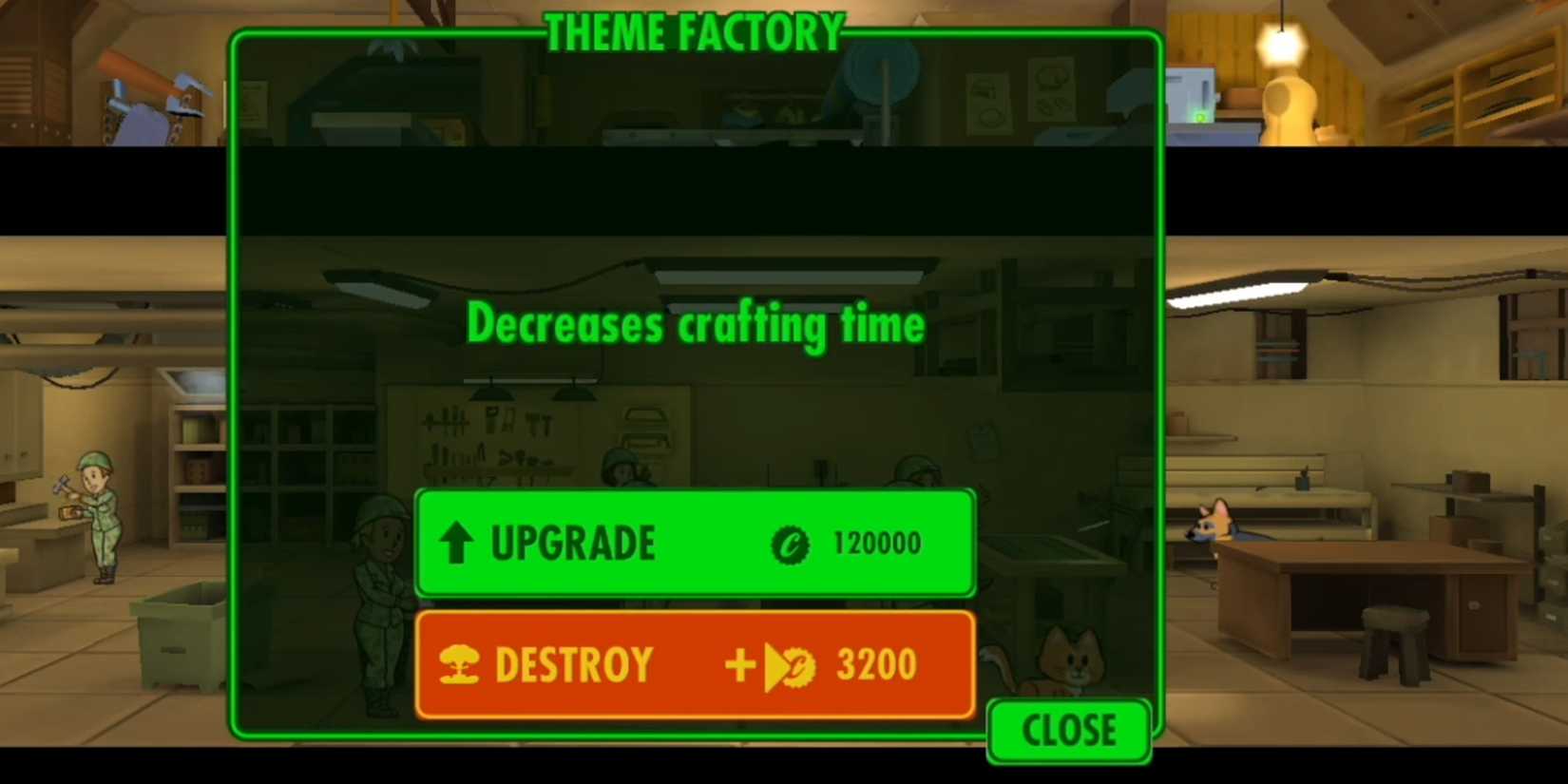 Upgrading to the Theme Factory in Fallout Shelter