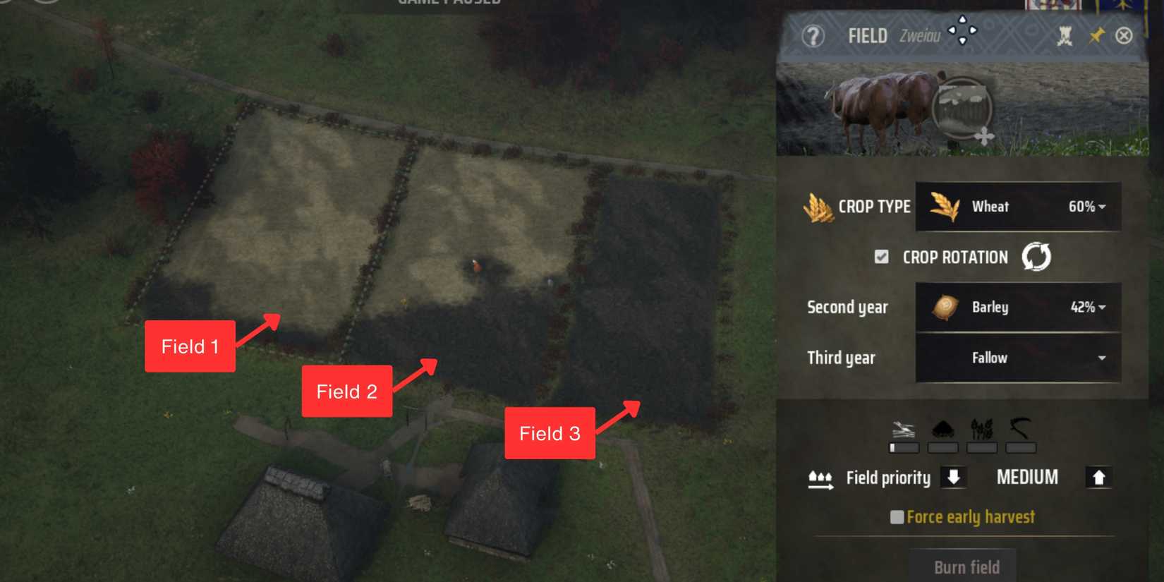 three field crop rotataions in manor lords