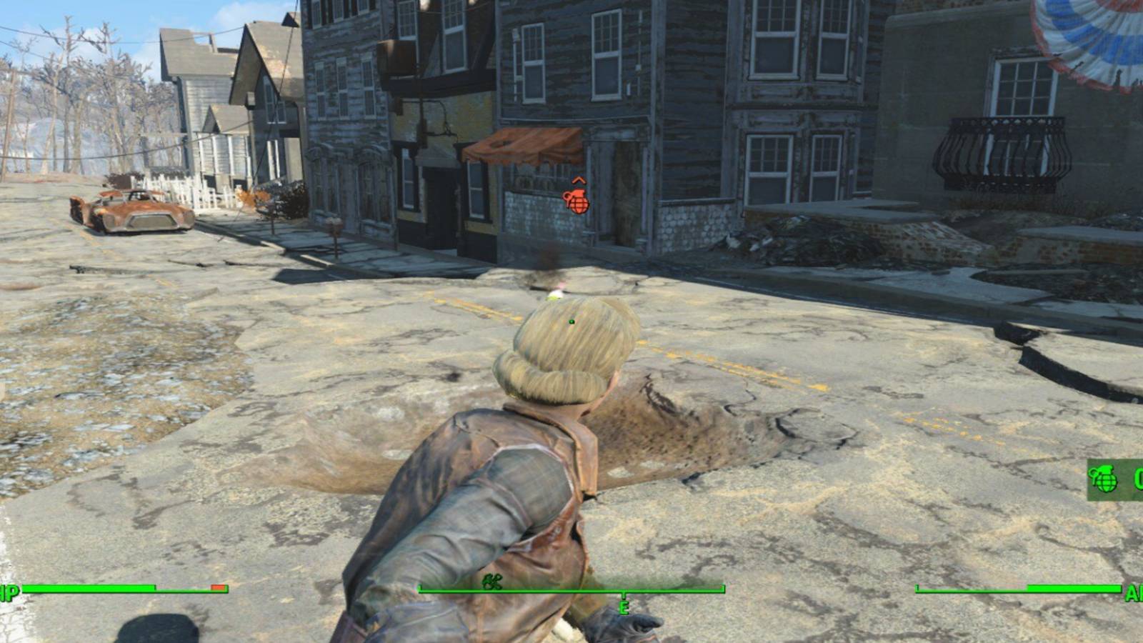 Throwing a grenade at an enemy in Fallout 4