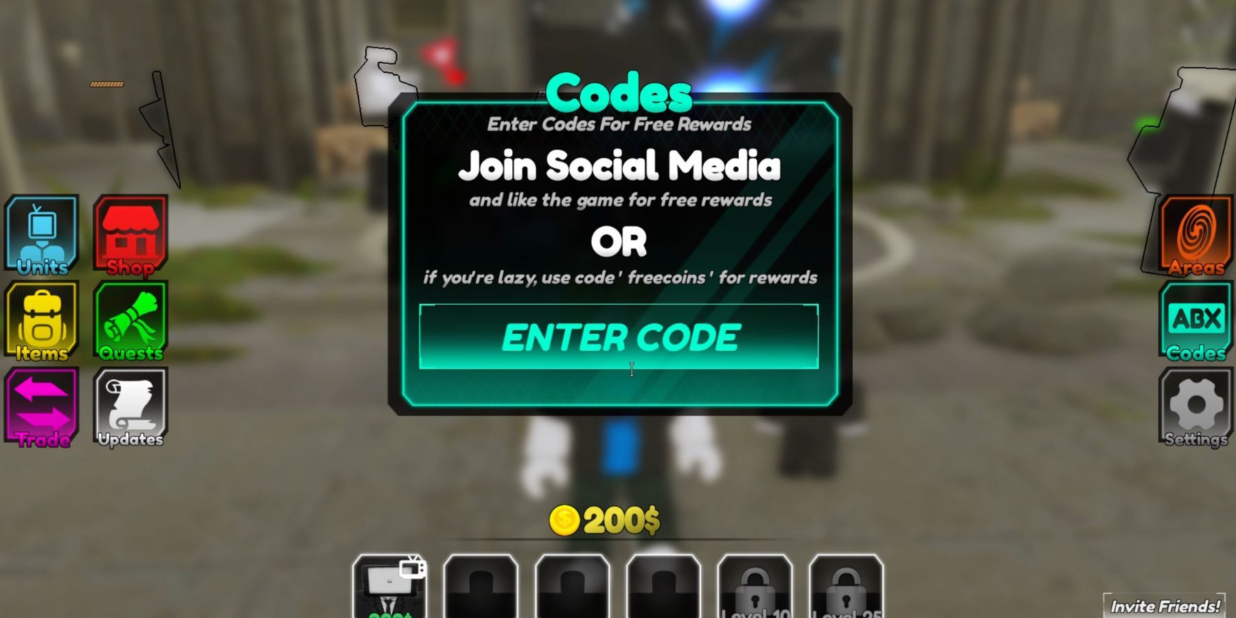 Titan Tower Defense the codes tab