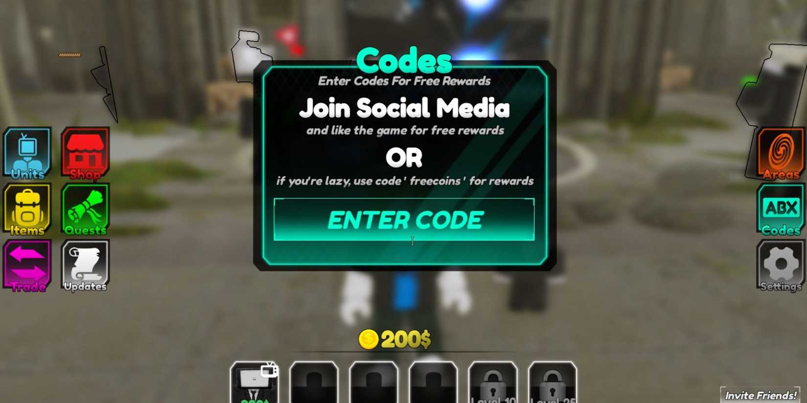 Titan Tower Defense the codes tab
