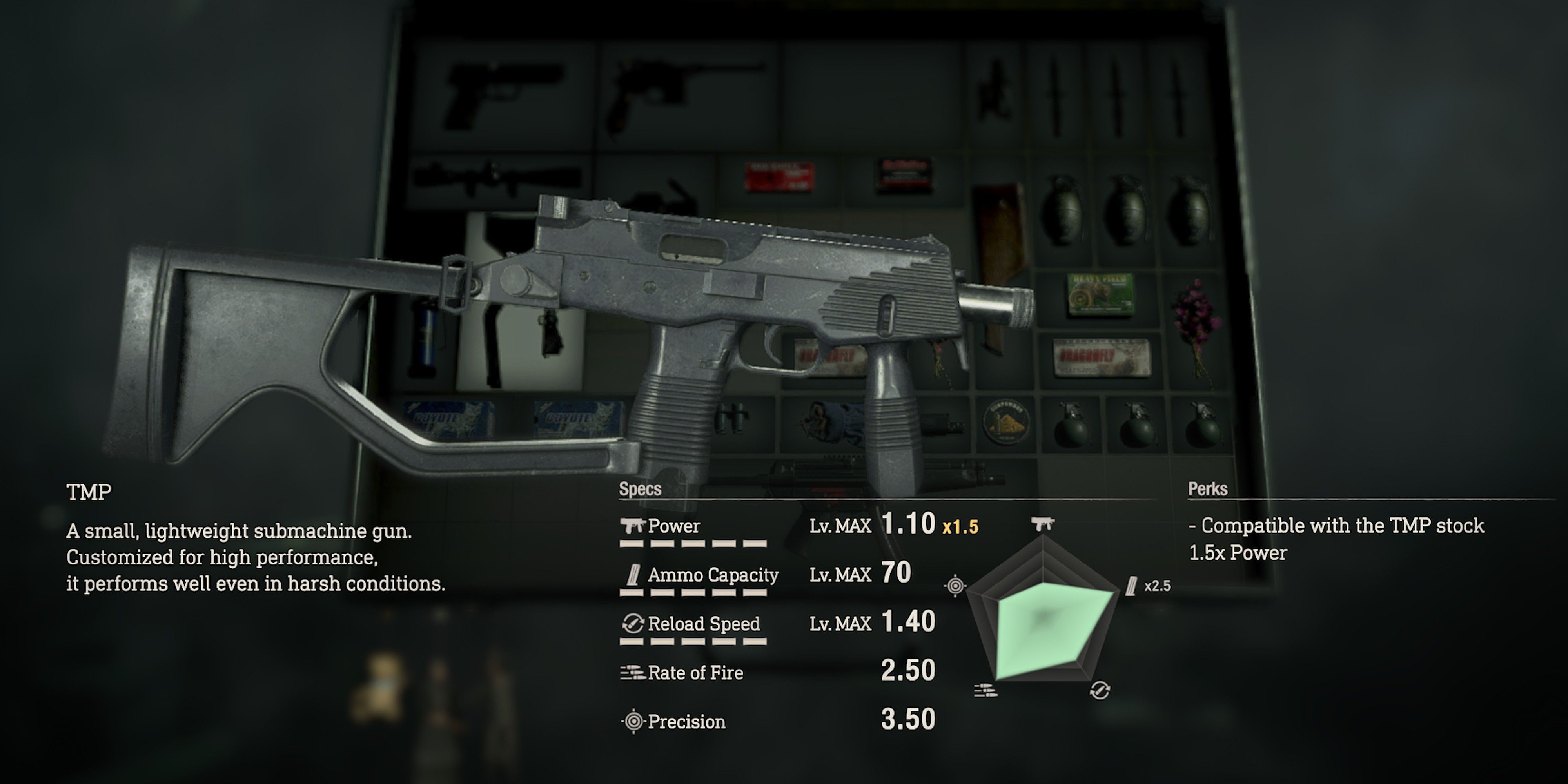 Resident Evil 4 Remake TMP SMG Max Upgraded Stats