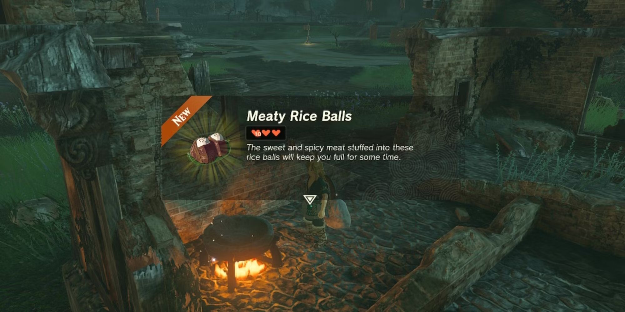 Link after cooking Meaty Rice Balls in TOTK