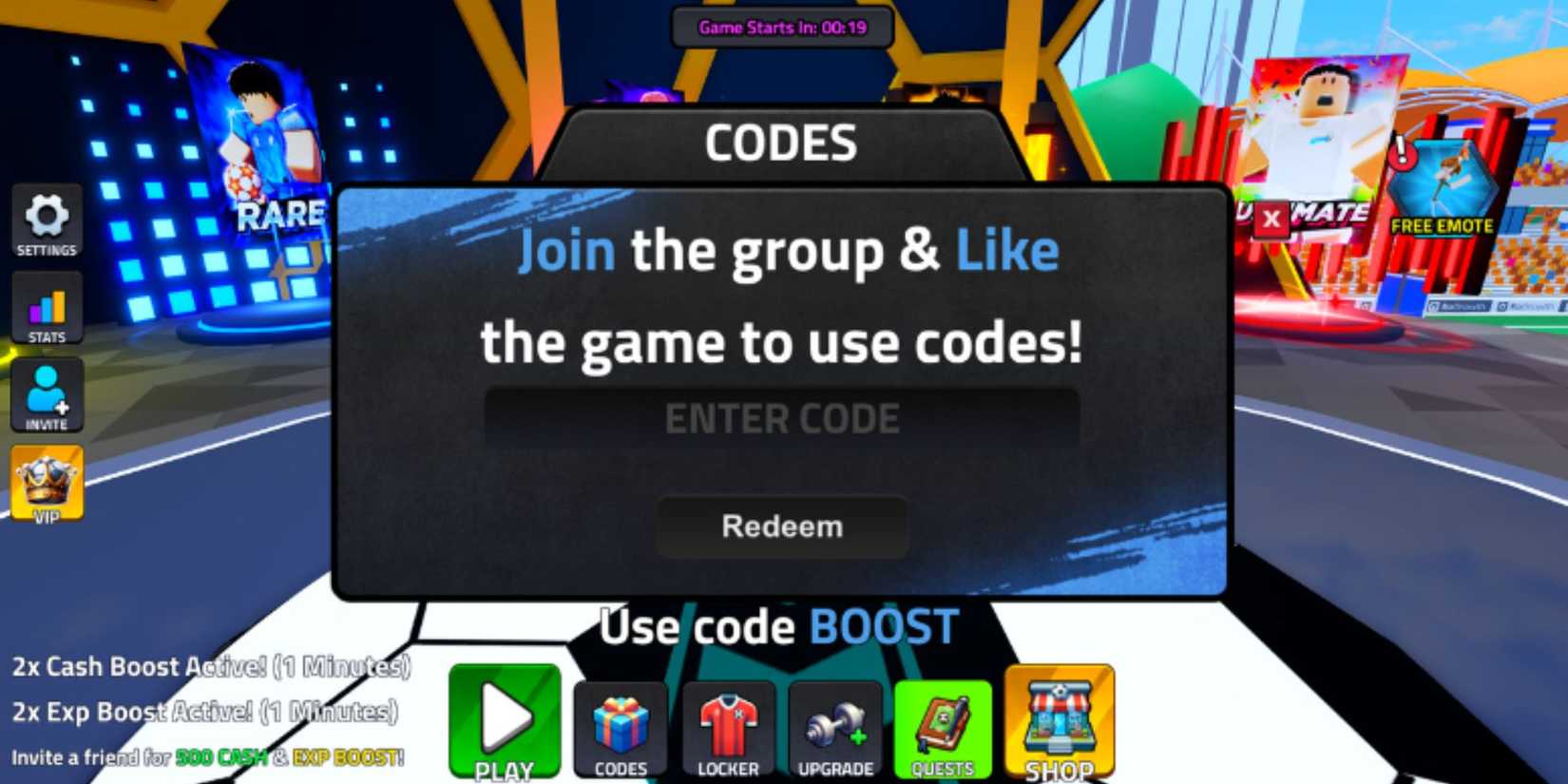 Ultimate Soccer the codes tab