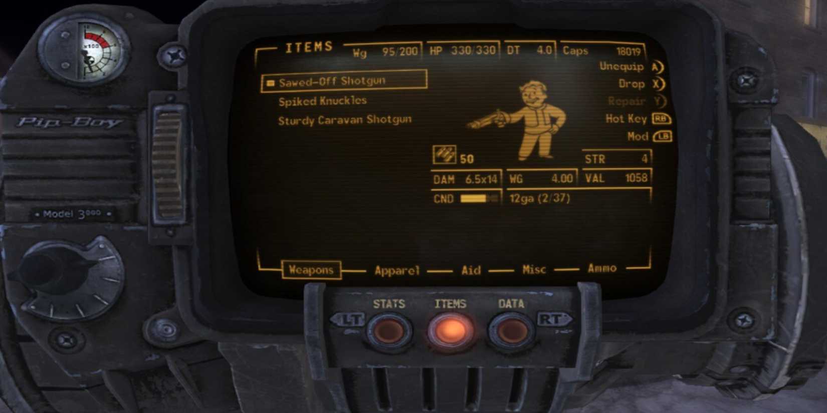 Unequip Weapon in Pip-boy Fallout New Vegas