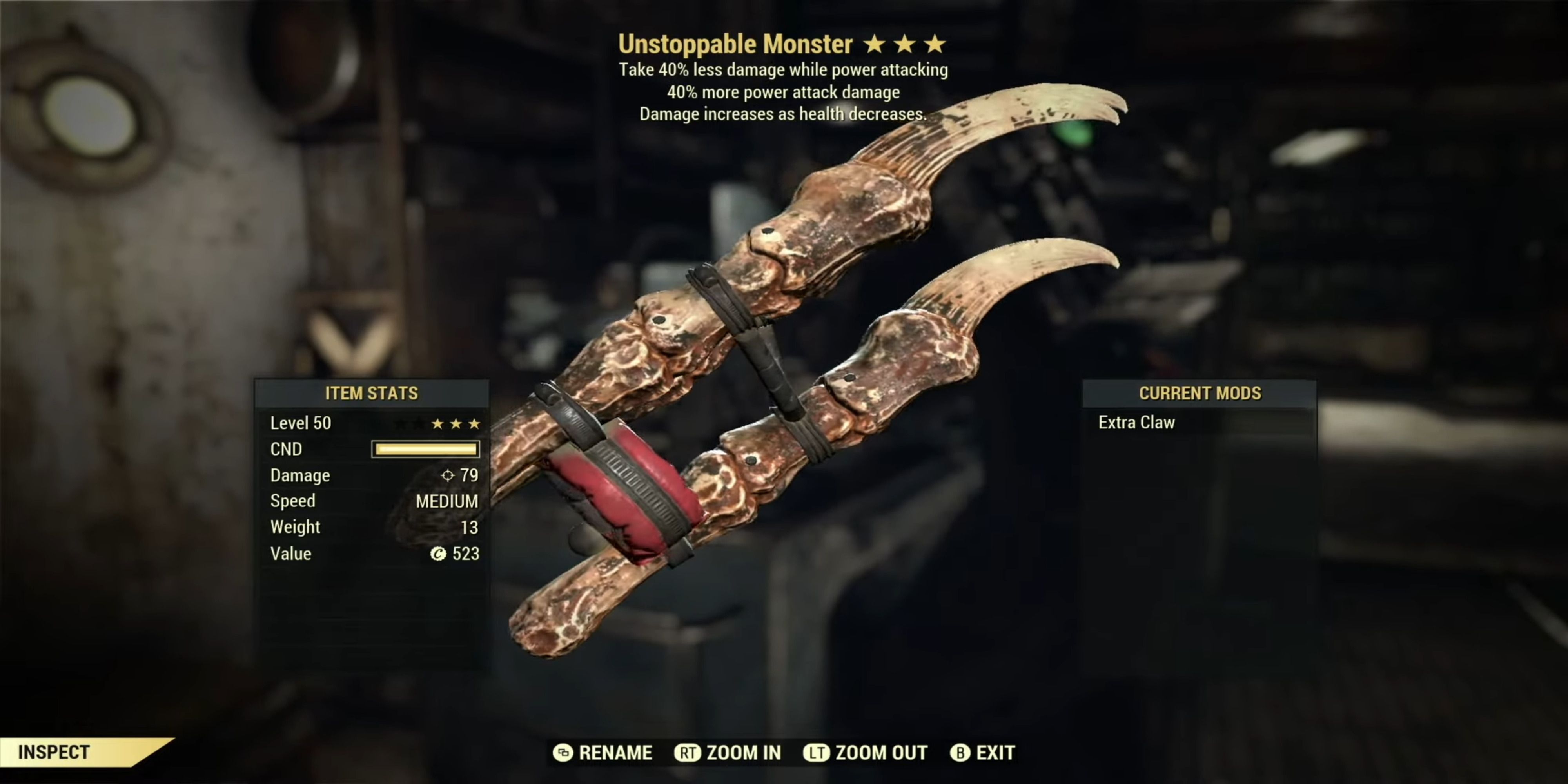 The Unstoppable Monster melee weapon in Fallout 76