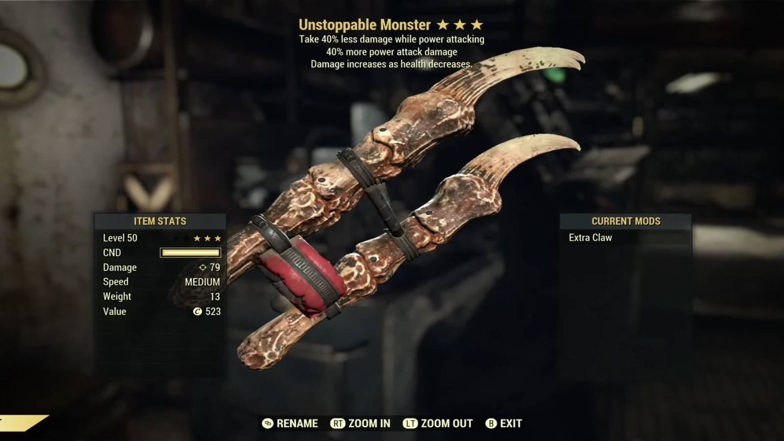 The Unstoppable Monster melee weapon in Fallout 76